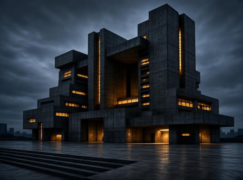 Modern Brutalist Building at Dusk
