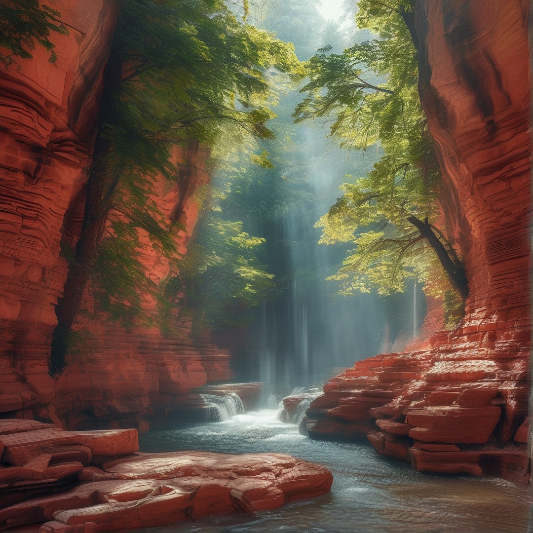 Sunlit Red Canyon Stream