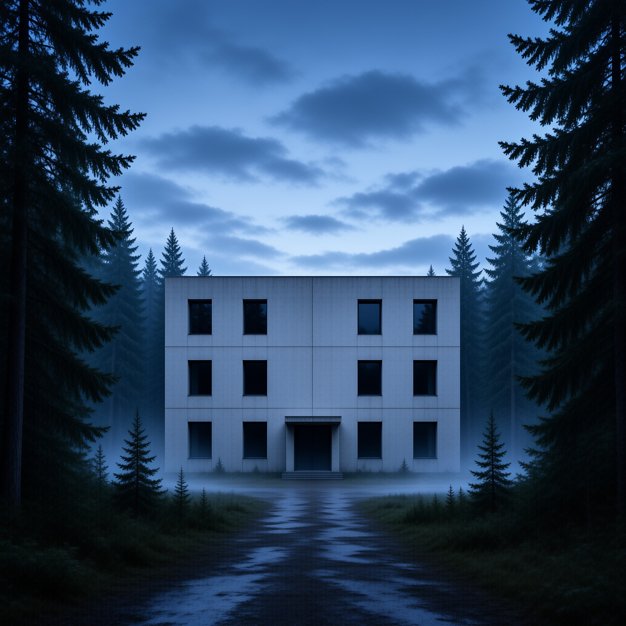 Misty Forest Concrete Building