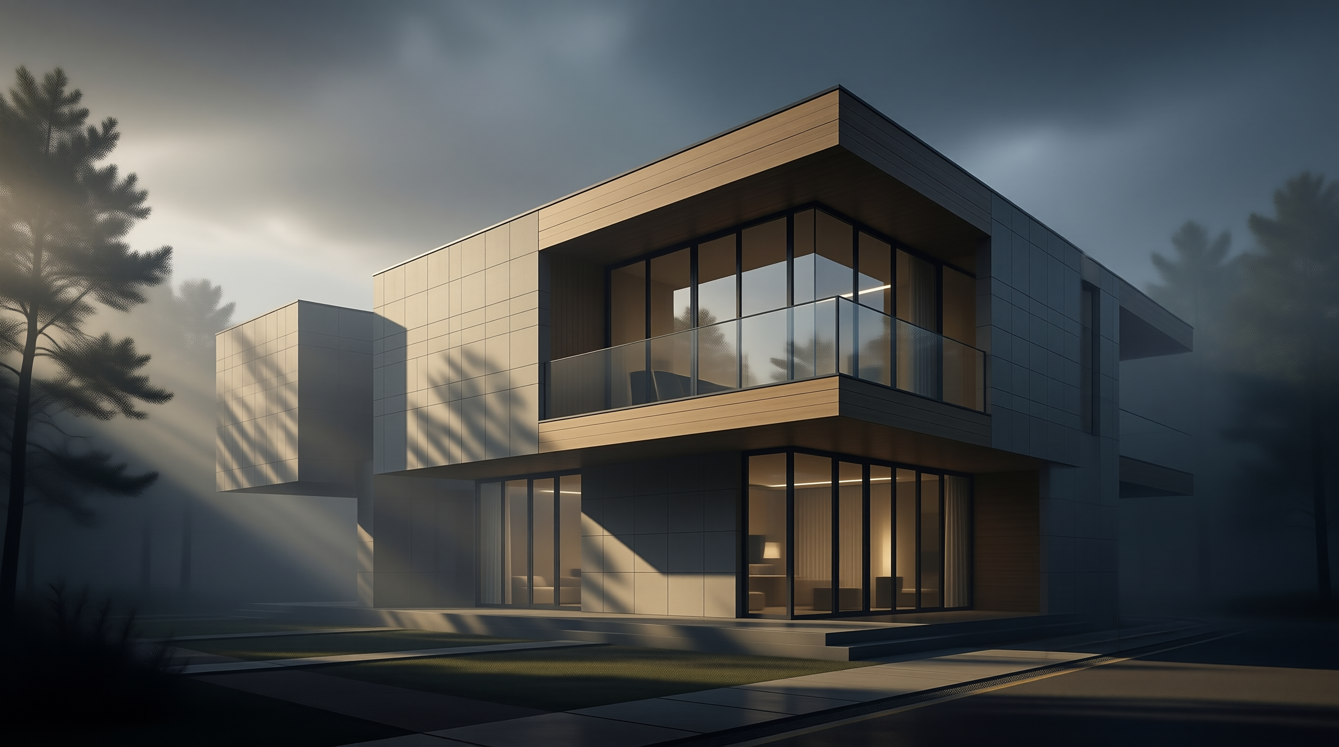 Modern Villa in Misty Dusk