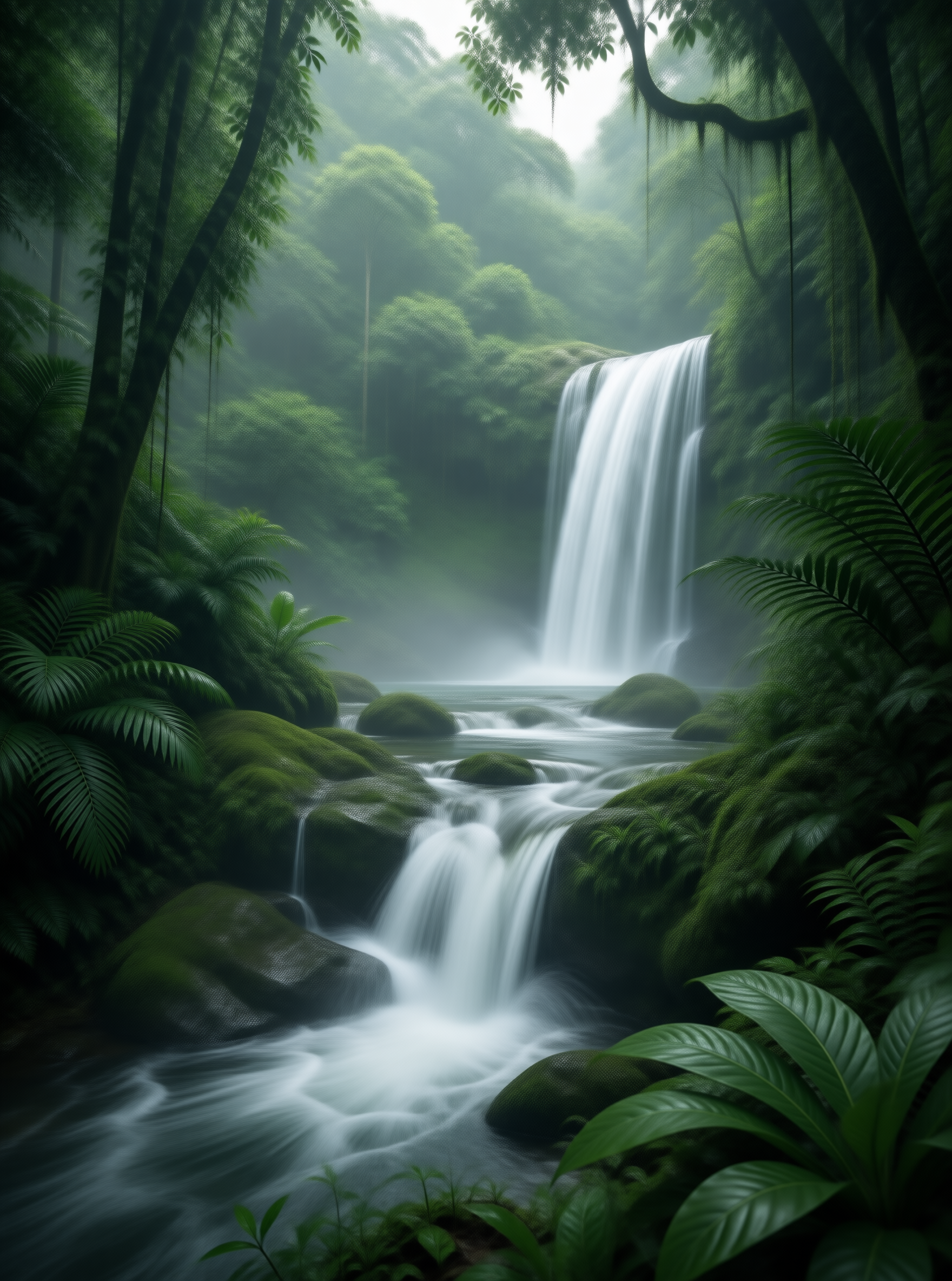 Misty Rainforest Waterfall Landscape