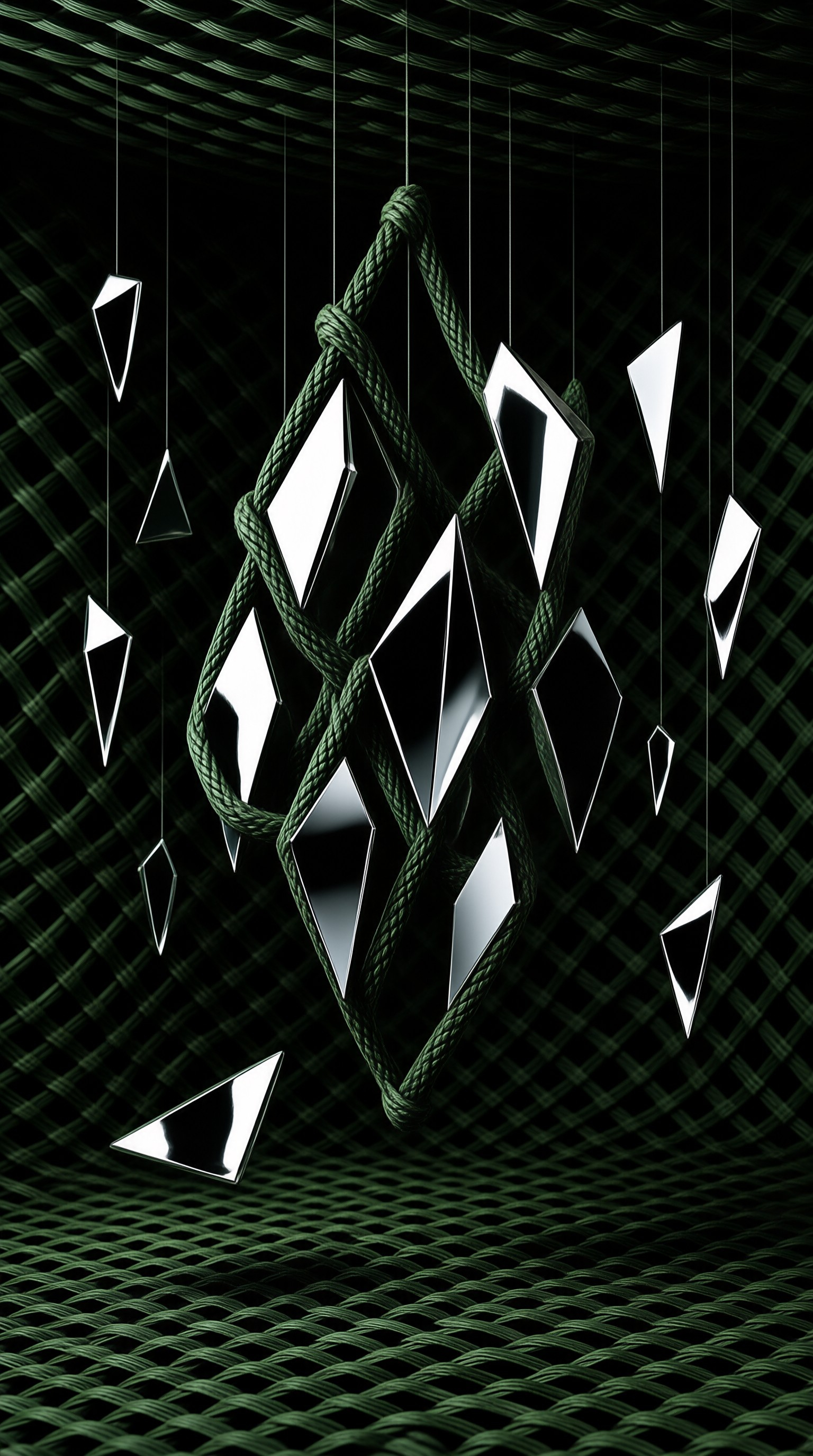 Diamonds Hanging From Green Ropes In Shadow
