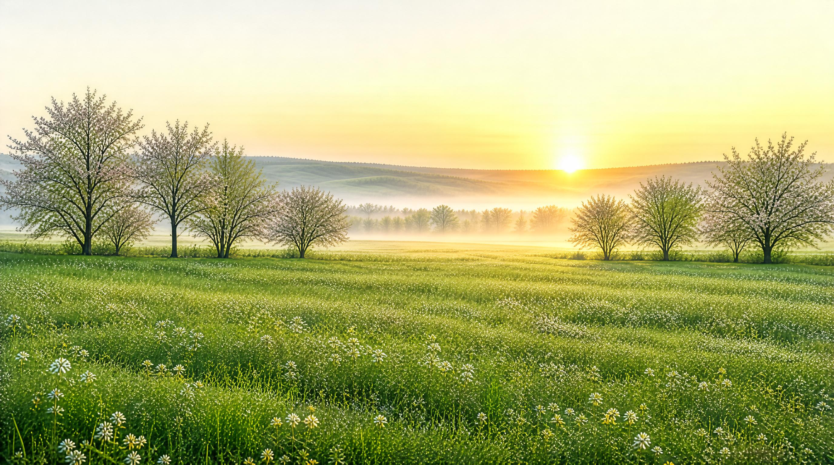 Sunrise Over Misty Field