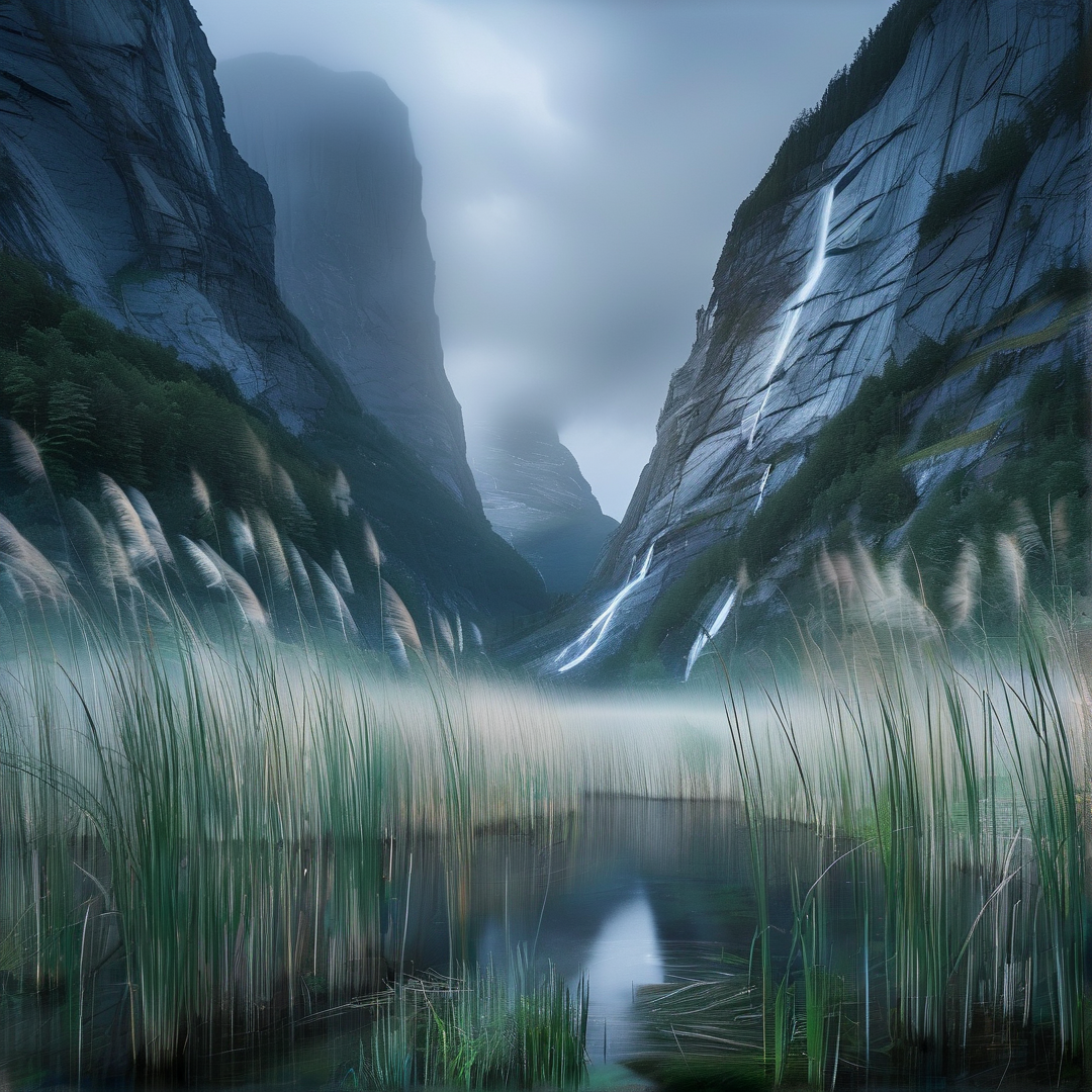 Misty Canyon with Waterfalls