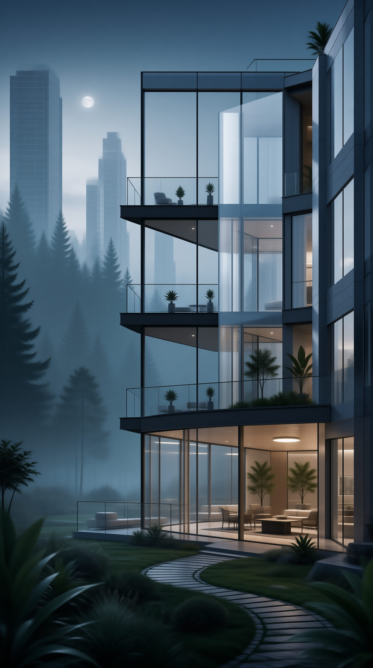 Modern Glass Villa at Night