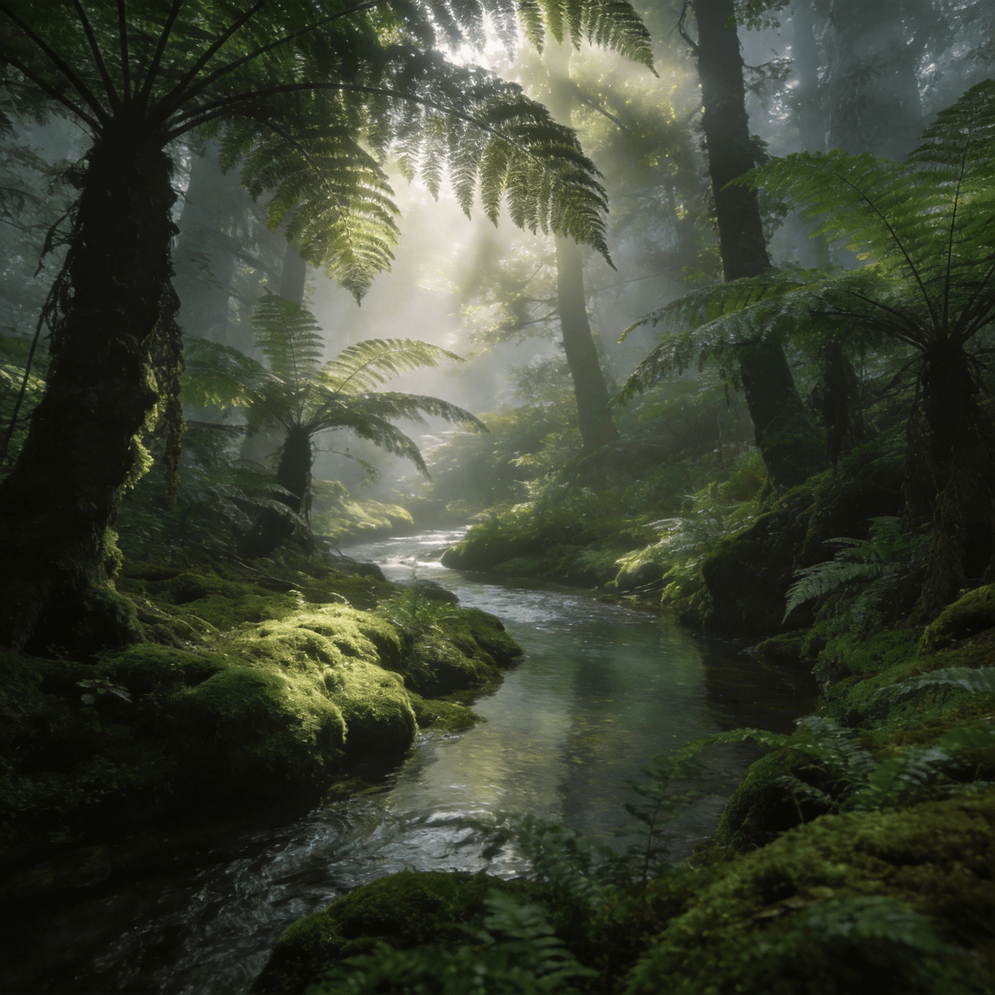 Tranquil Green Forest and Calm Stream