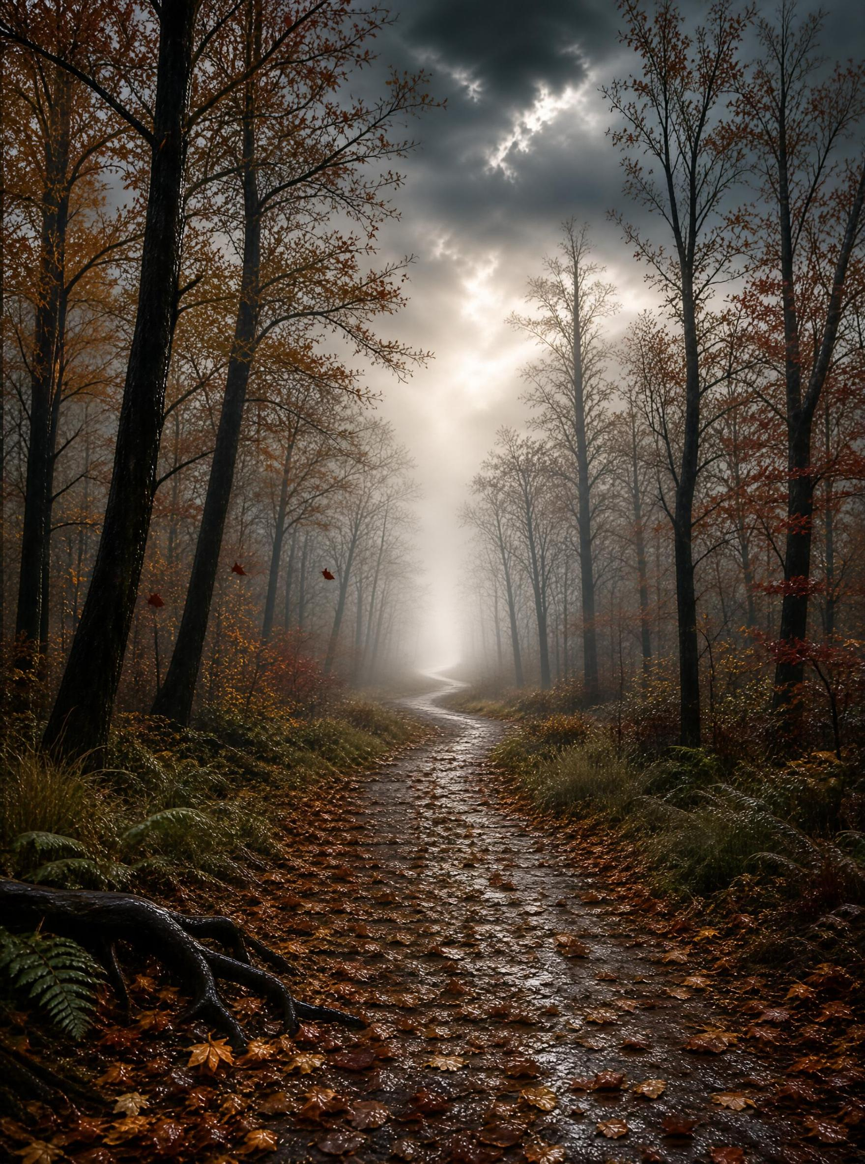 Misty Autumn Forest Path