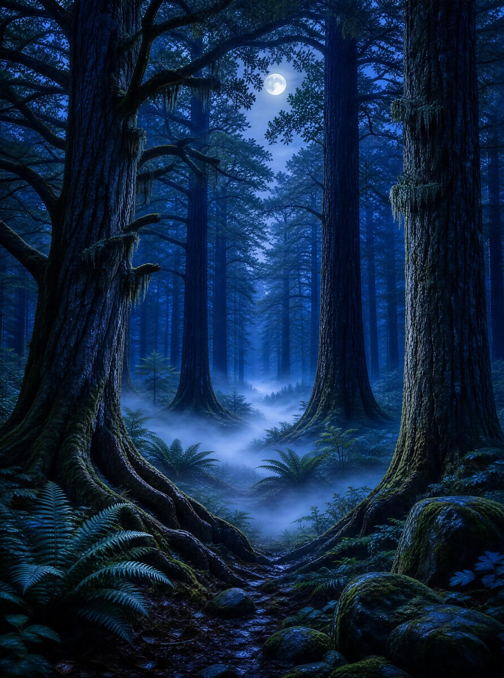 Moonlit Forest Night Scene
