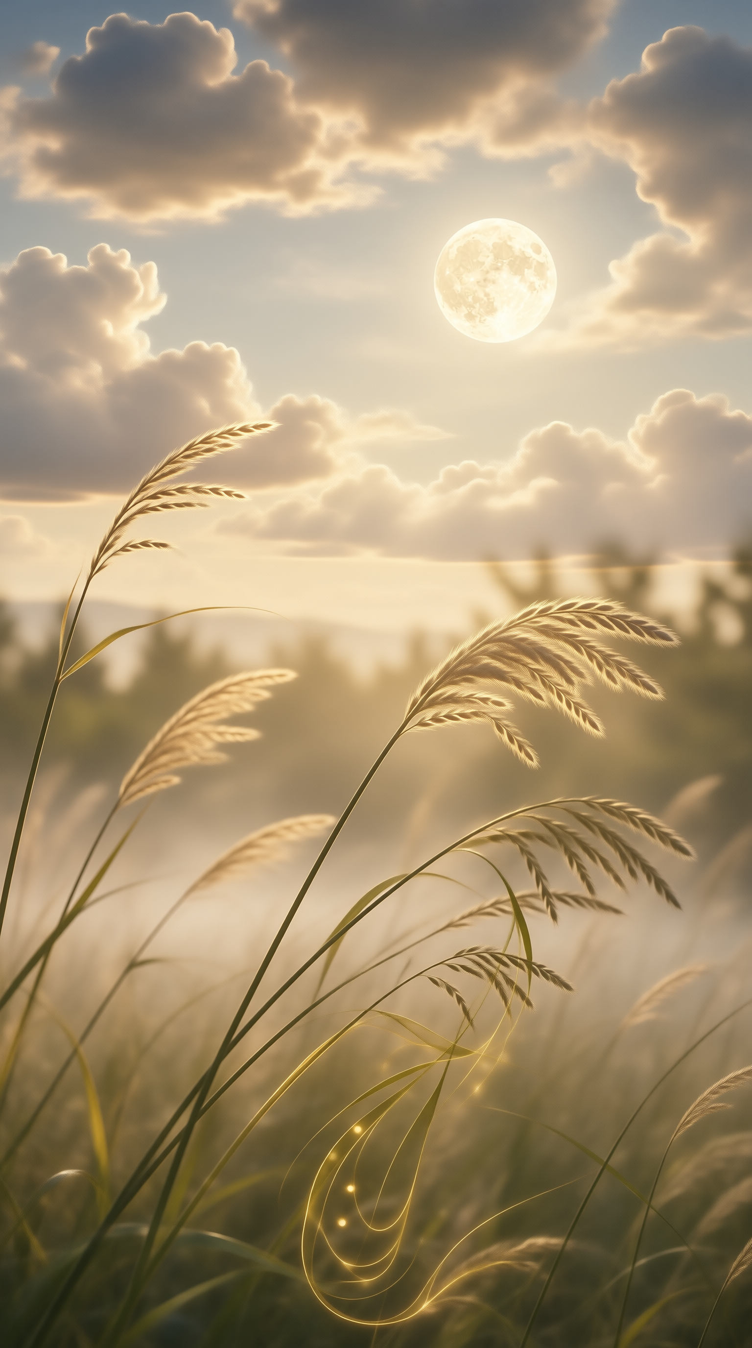 Golden Grass and Moon