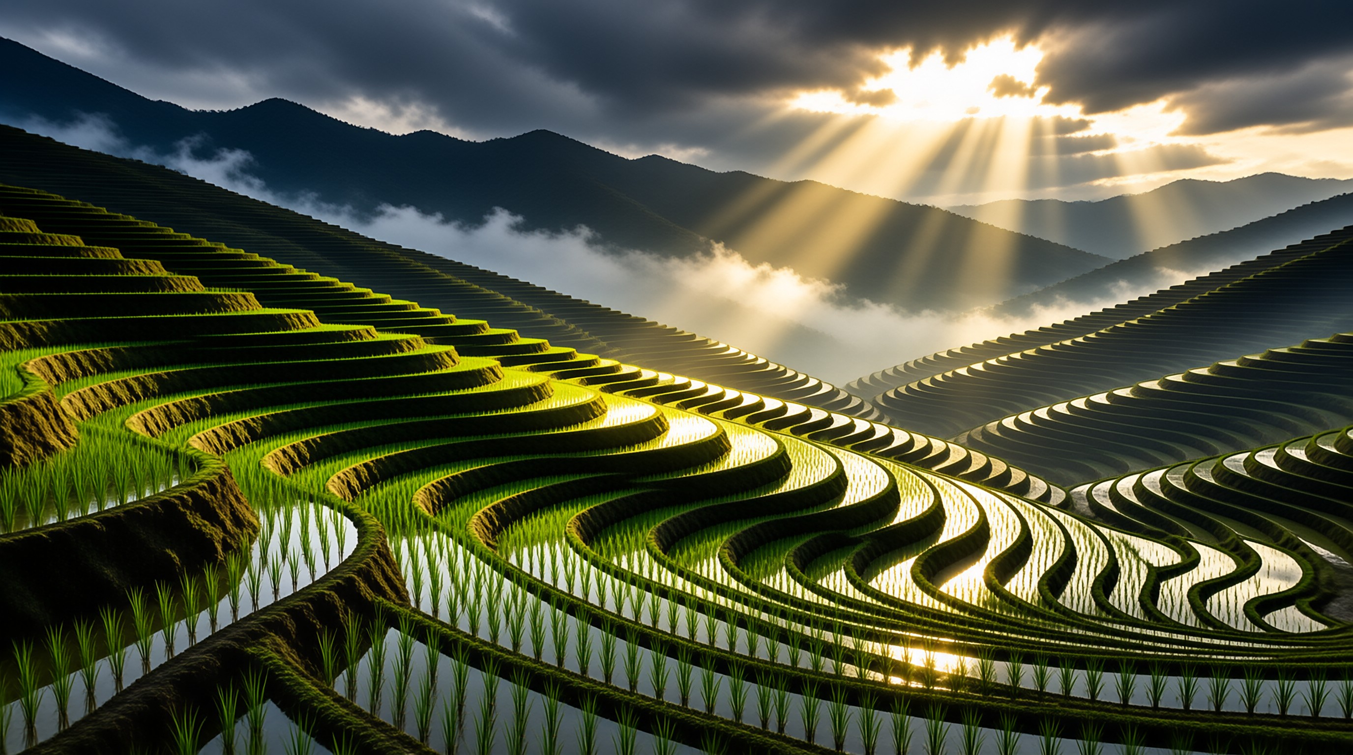 Sunrise over Rice Terraces