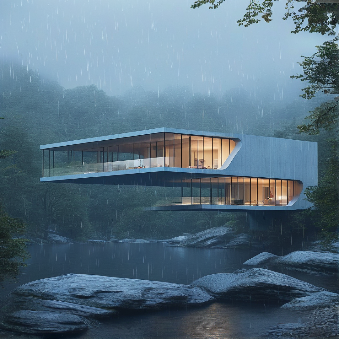 Modern Villa in Rainy Forest