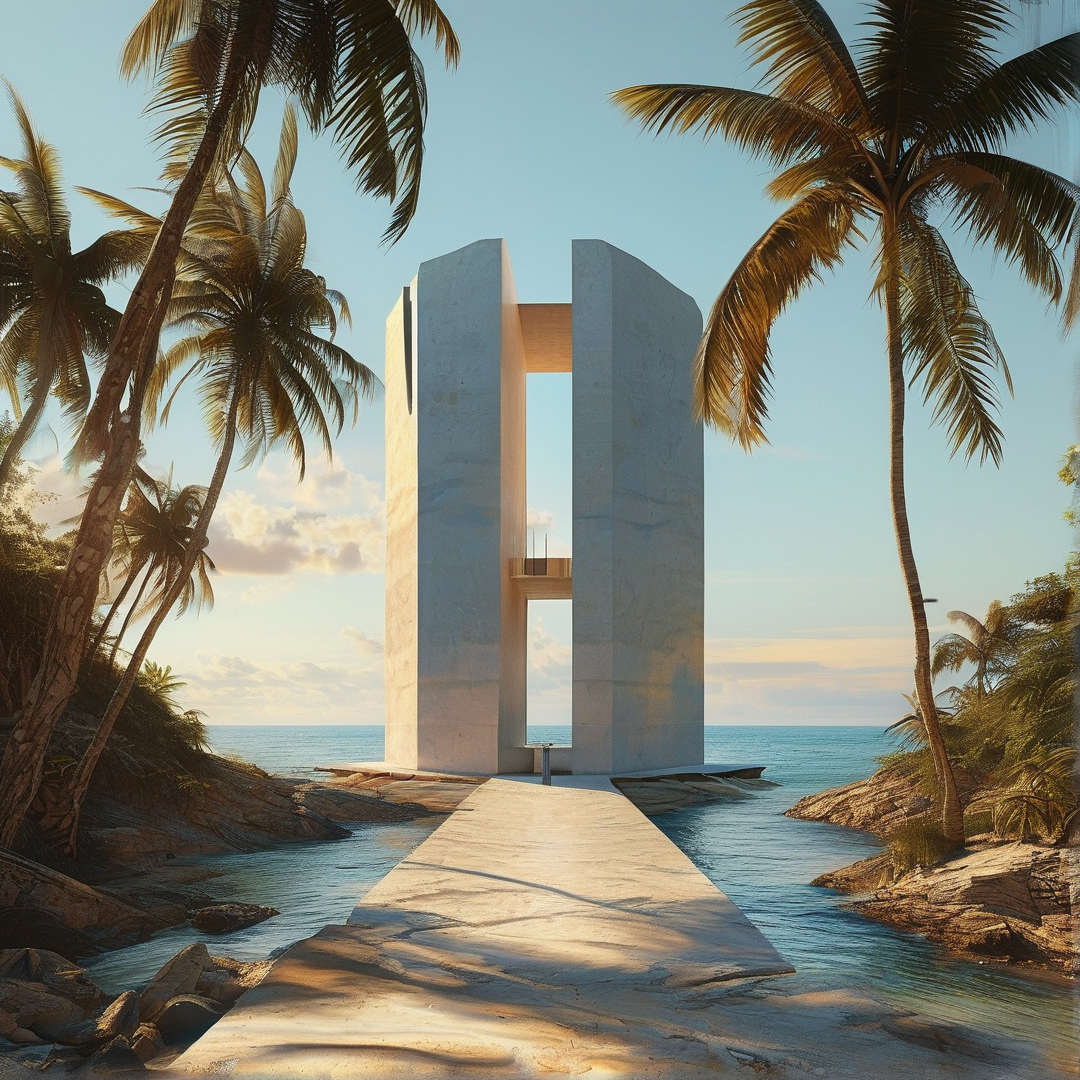Brutalist Structure on Tropical Coast