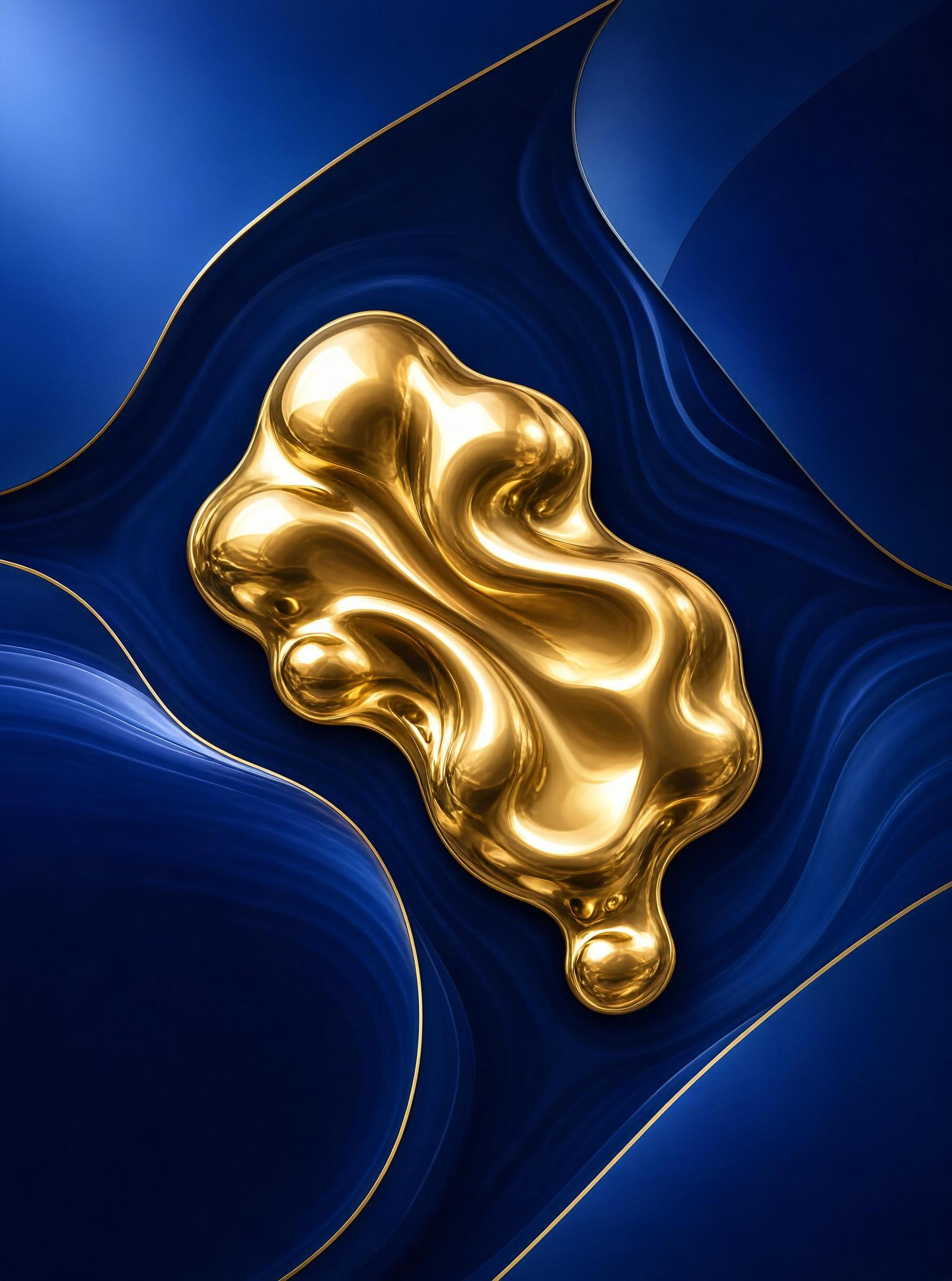 Golden Fluid on Blue Background