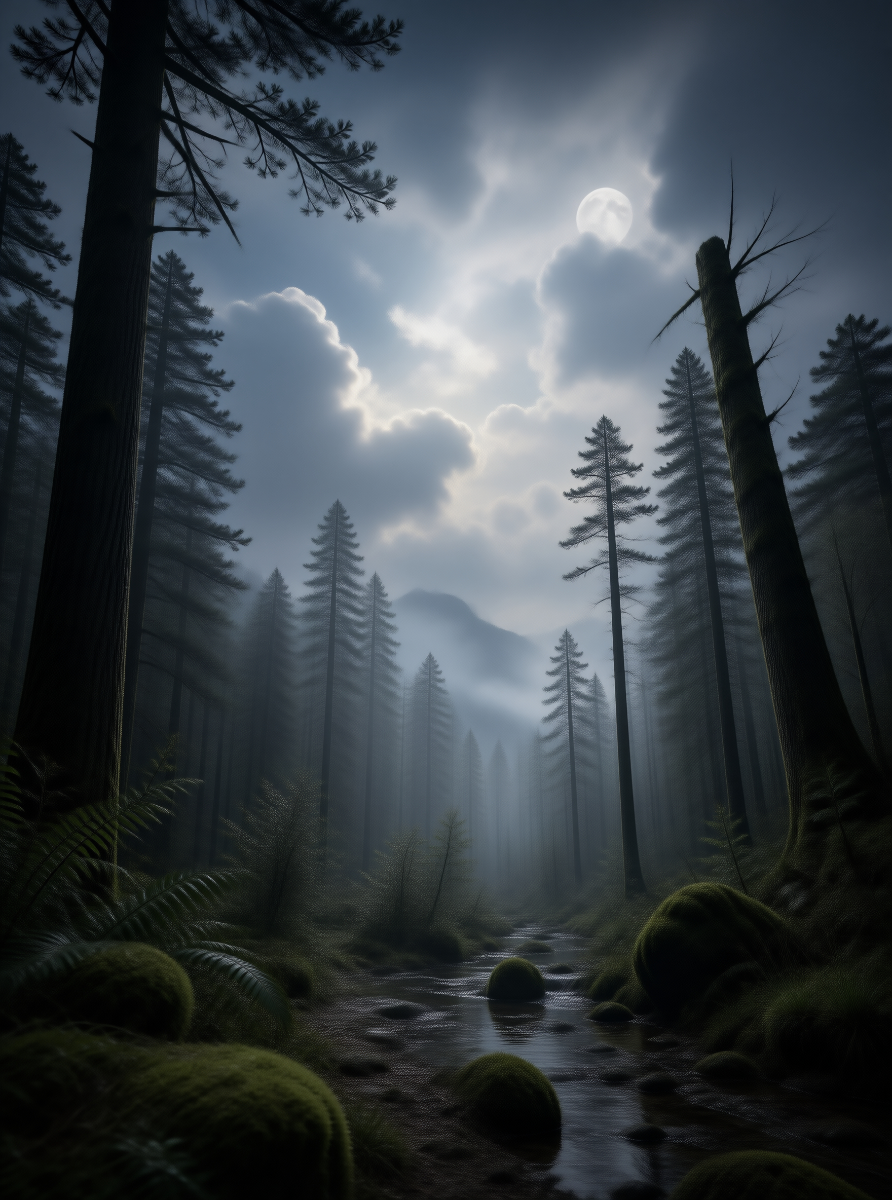 Misty Moonlit Forest