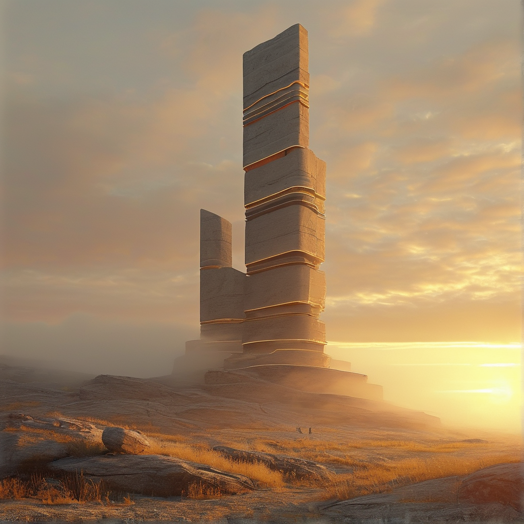 Golden Monument in Desert