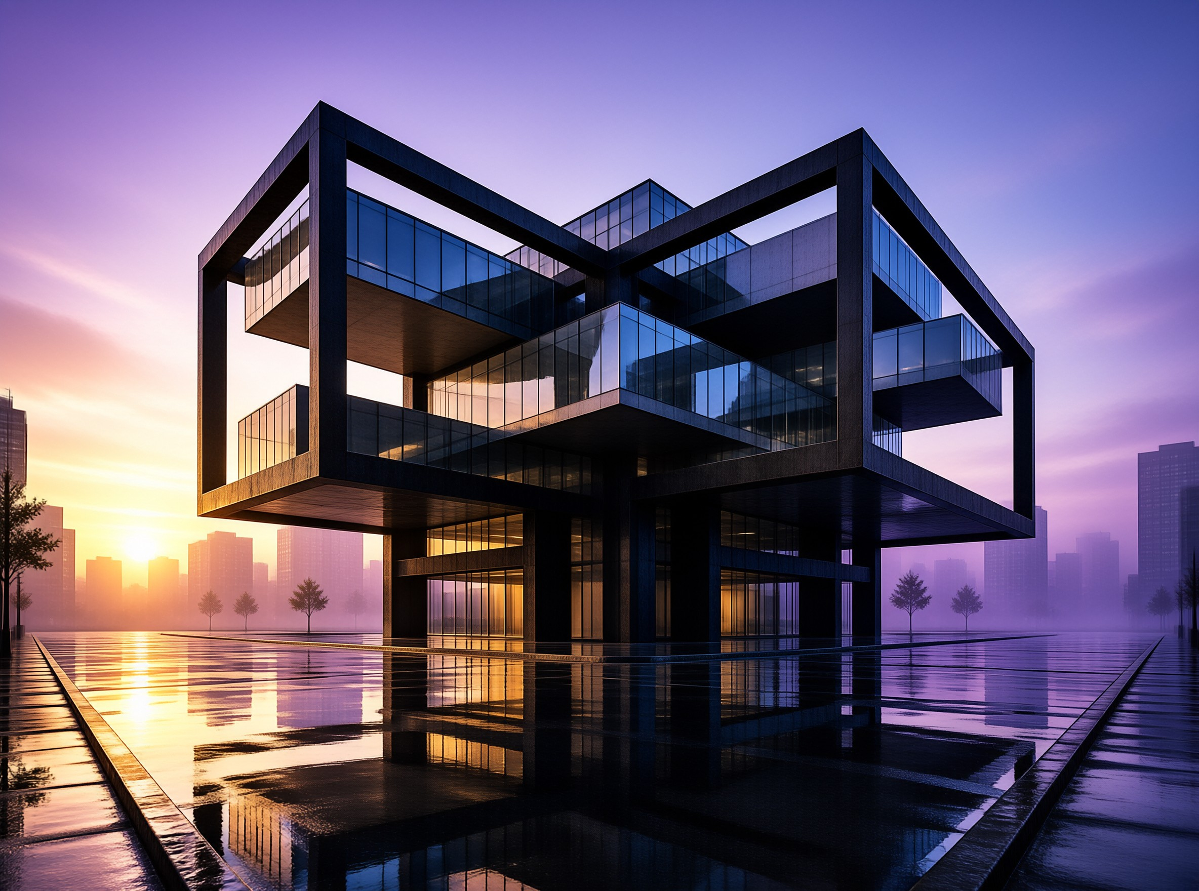 Modern Architecture at Sunset