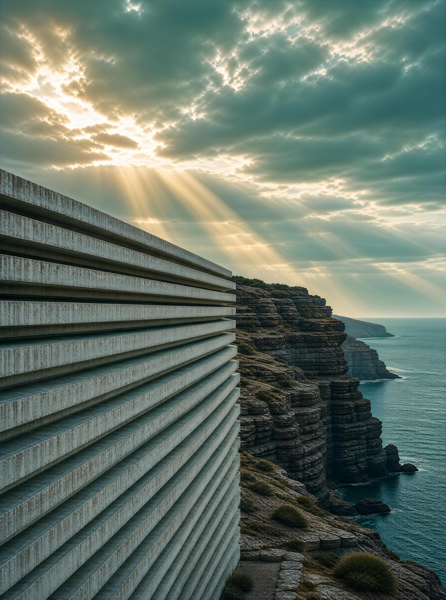 Sun Rays on Coastal Clifftop Building