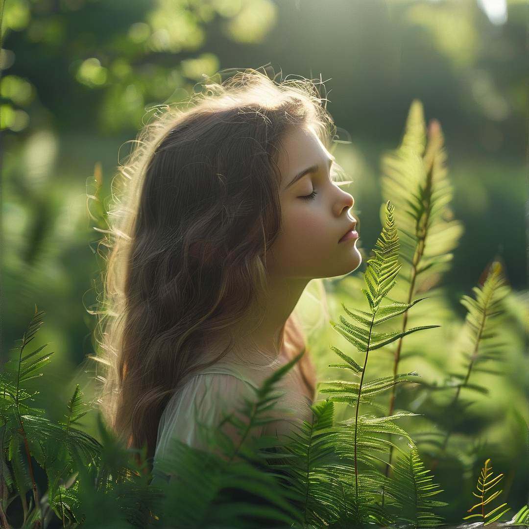 Serene Girl in Sunlit Forest
