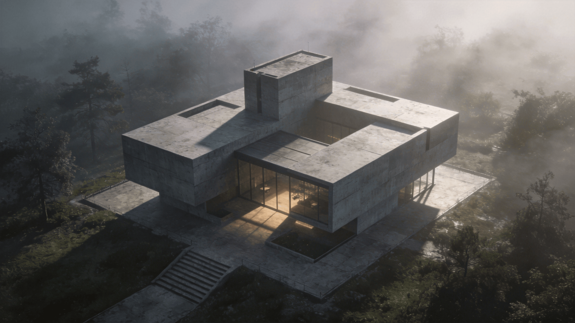 Pavilion in Foggy Morning