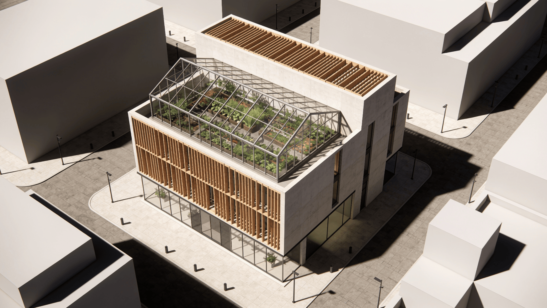 Greenhouse with Wooden Lattice — Urban Plaza