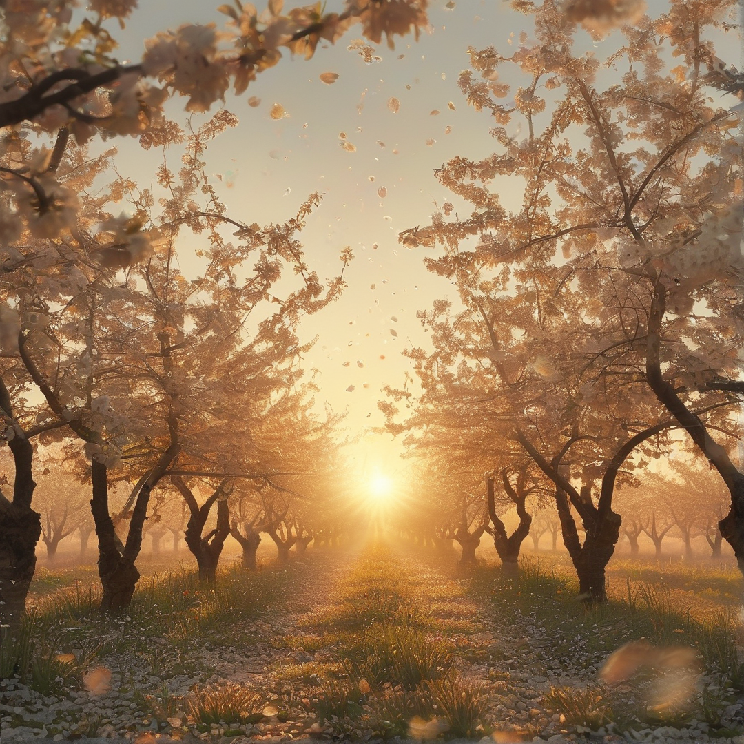 Cherry Blossom Path at Sunrise