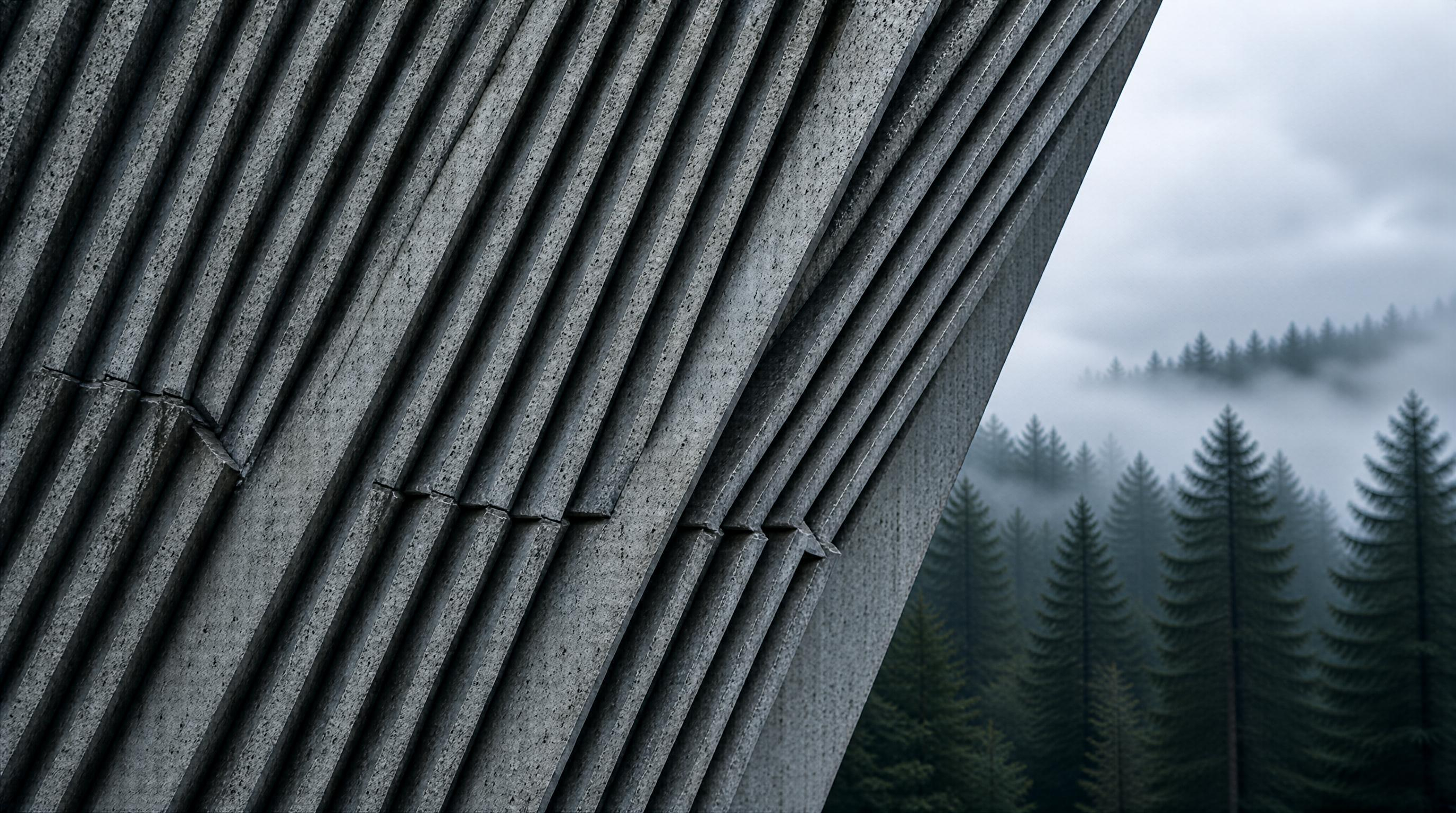 Concrete Wall and Foggy Trees