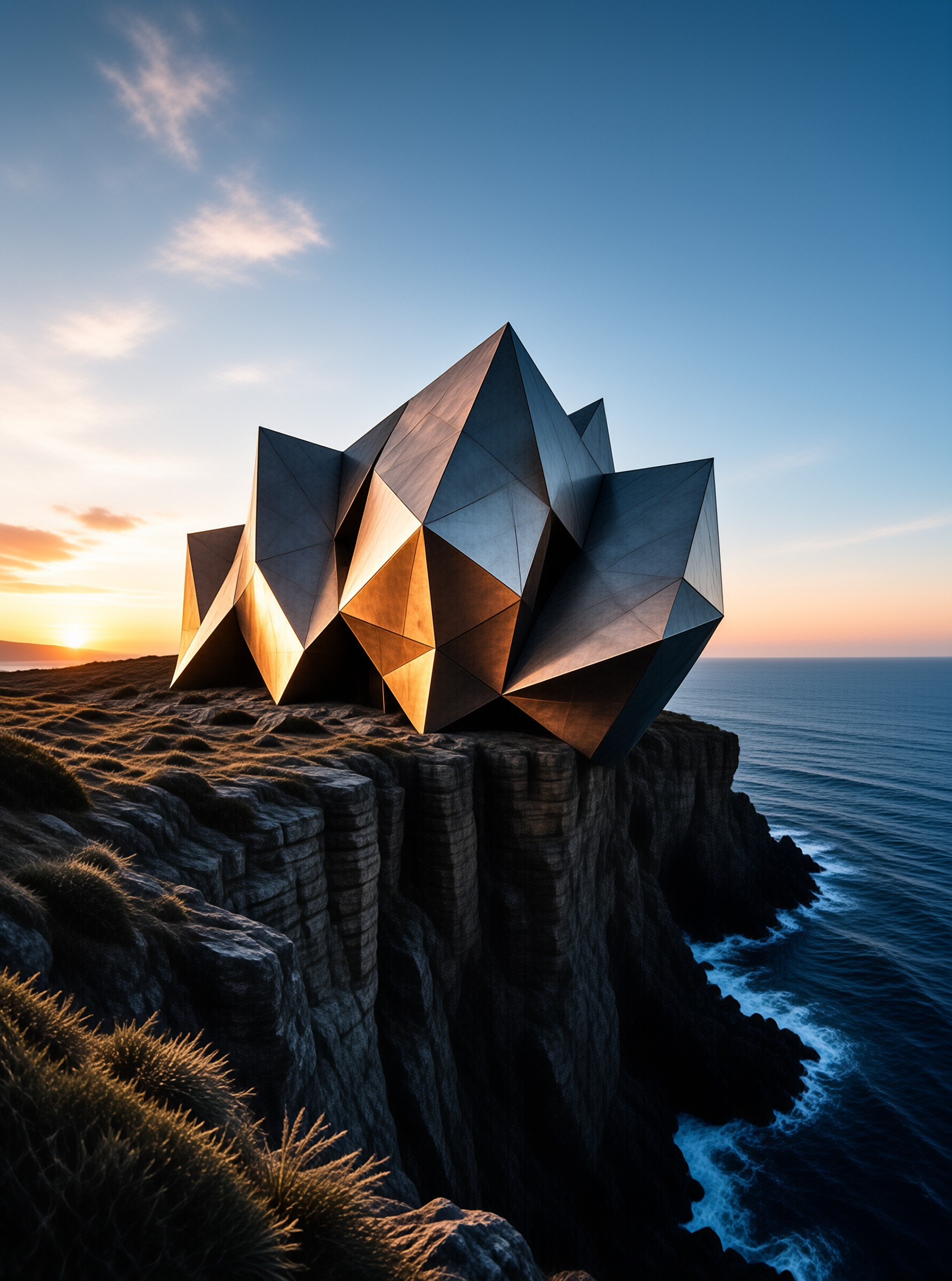 Metallic Sculpture on Cliff