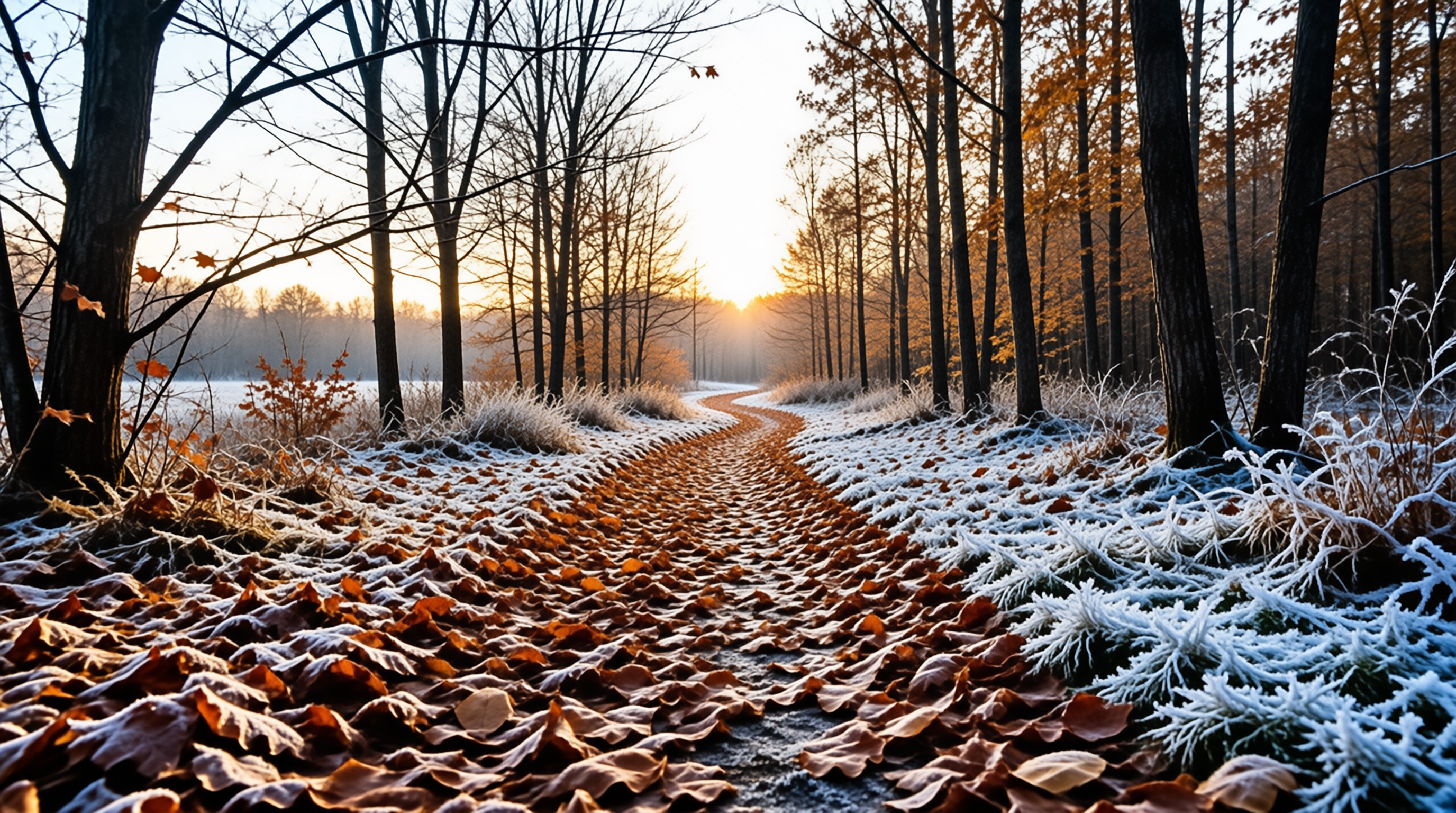 Frosty Autumn Forest Path