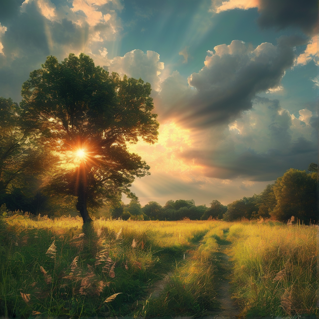 Sunlit Meadow at Sunset