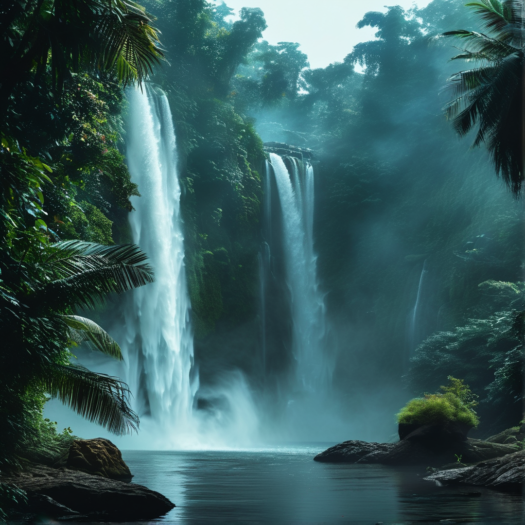 Misty Jungle Waterfall