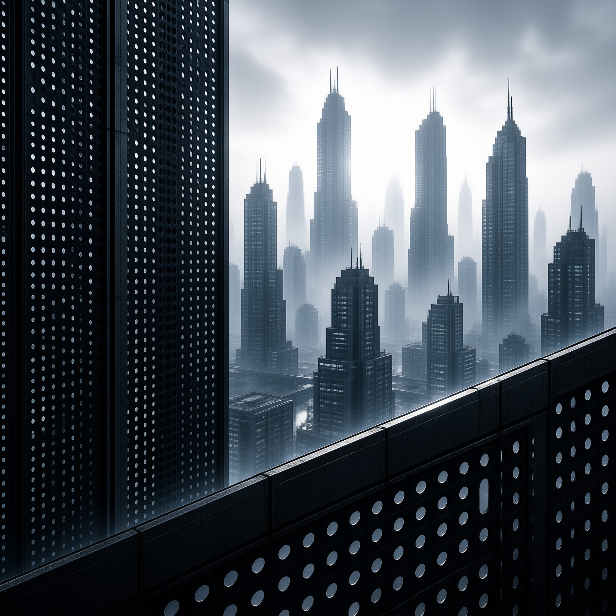 Foggy City Skyline View