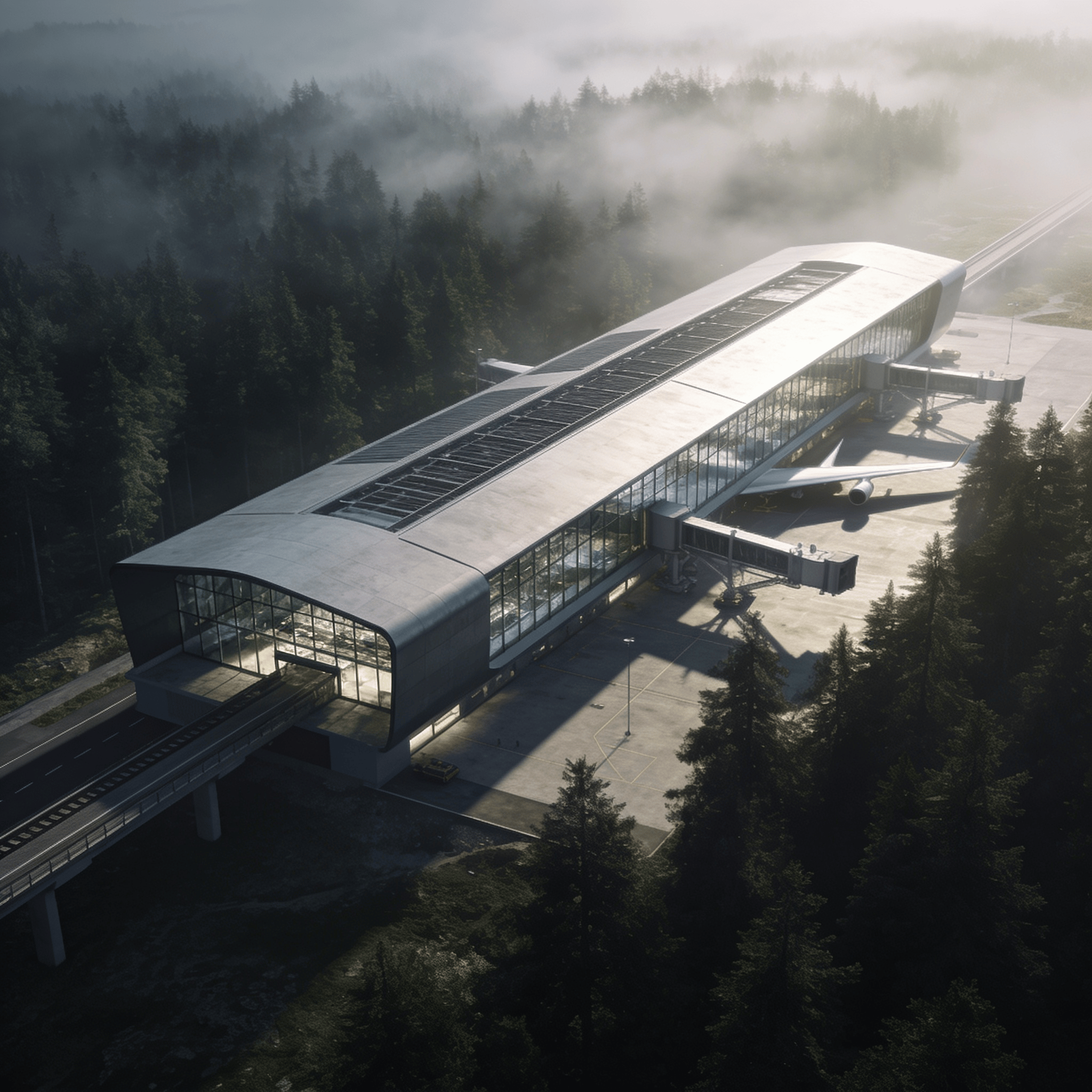 Terminal with Glass Curtain Wall — Misty Forest
