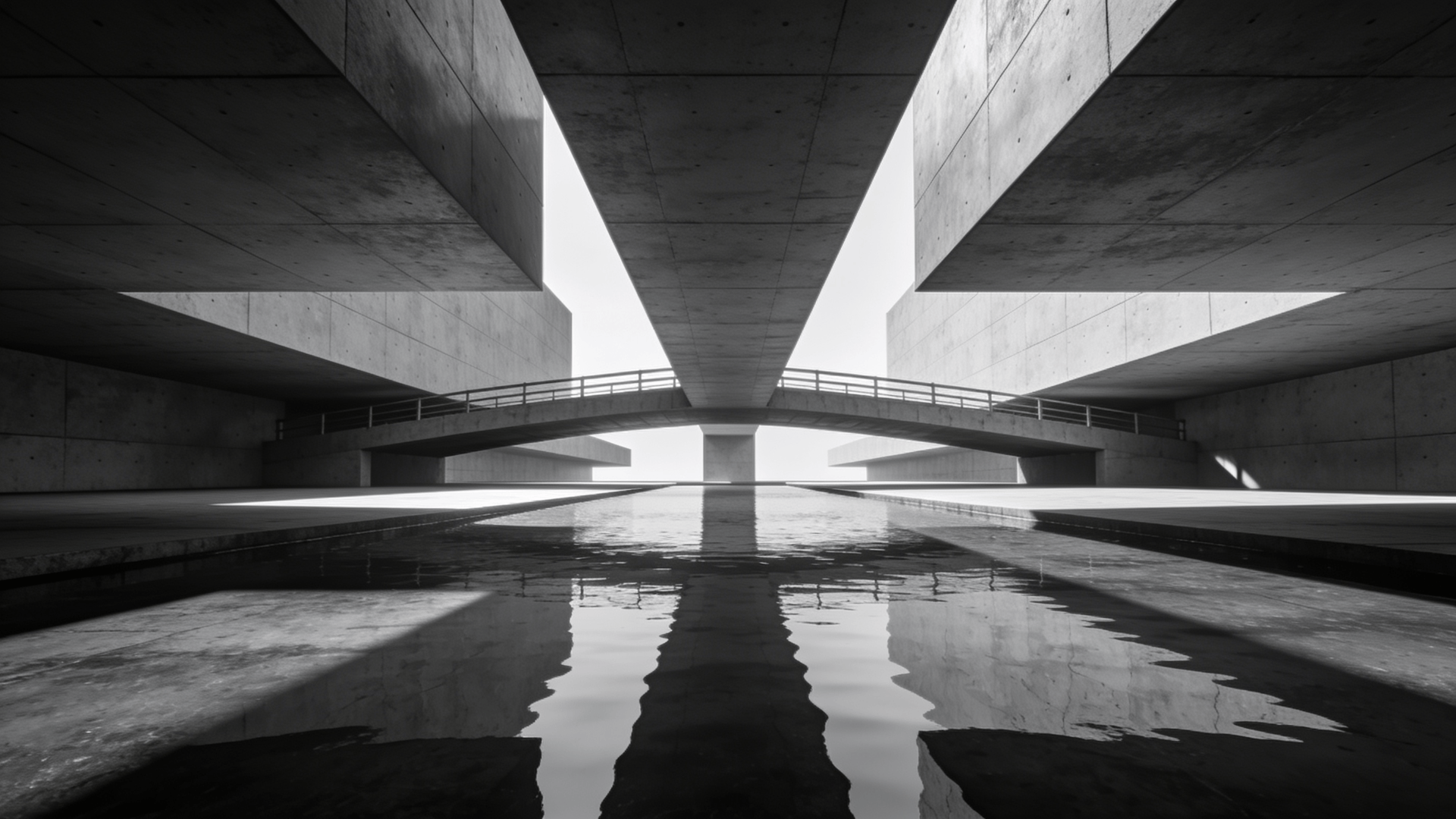 Bridge with Brutalist Massing — Reflecting Pool