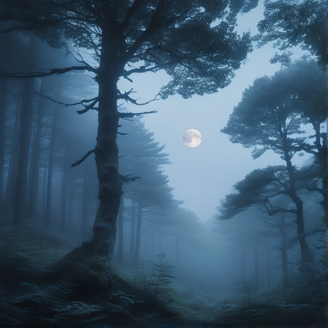 Misty Moonlit Forest