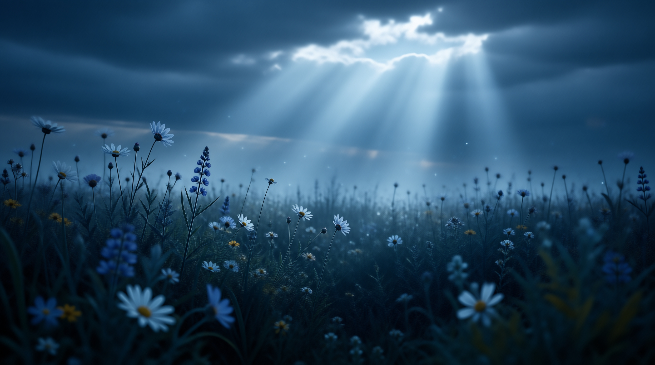 Night Field with Flowers and Light
