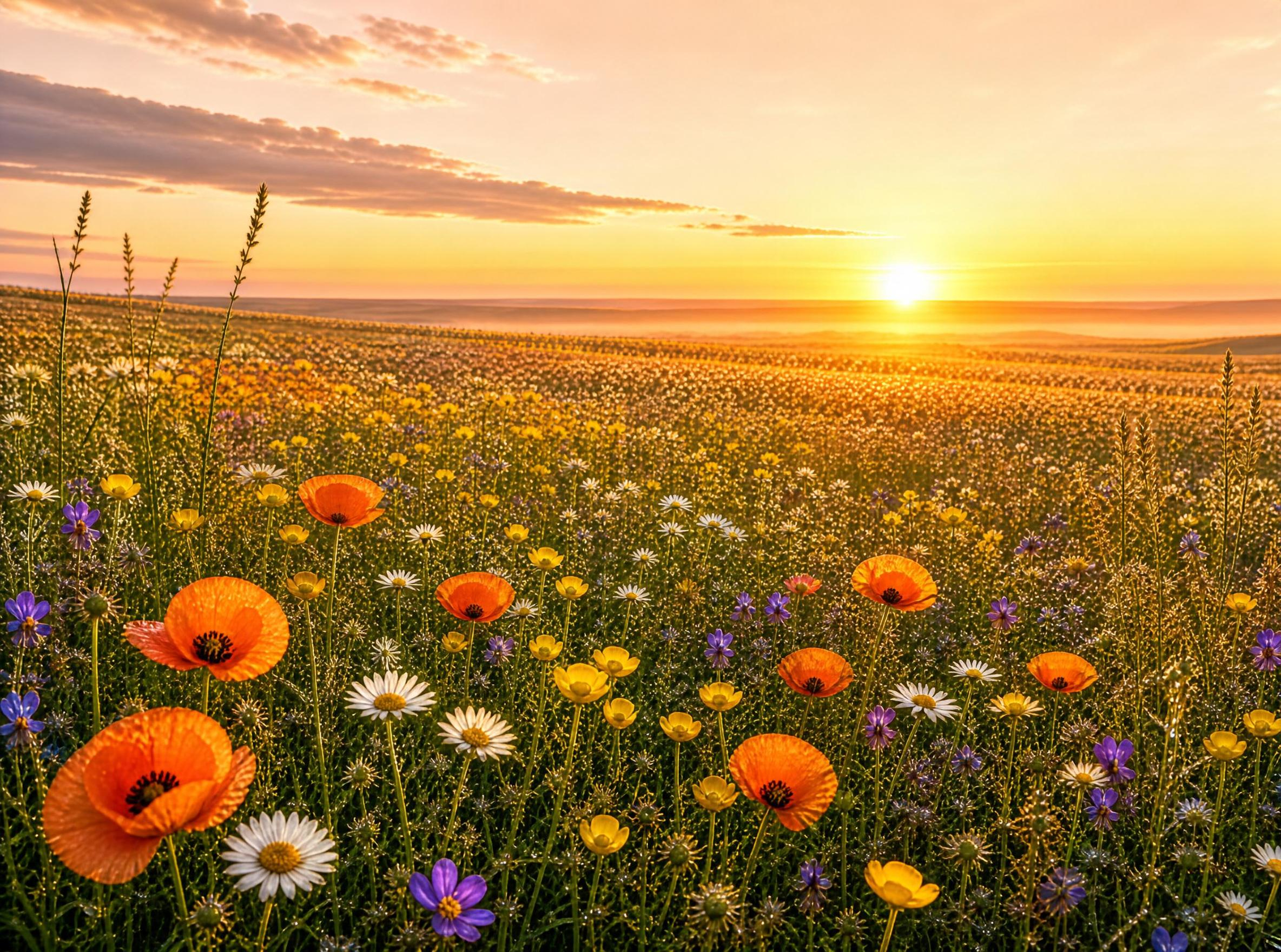 Sunset Over Wildflower Field