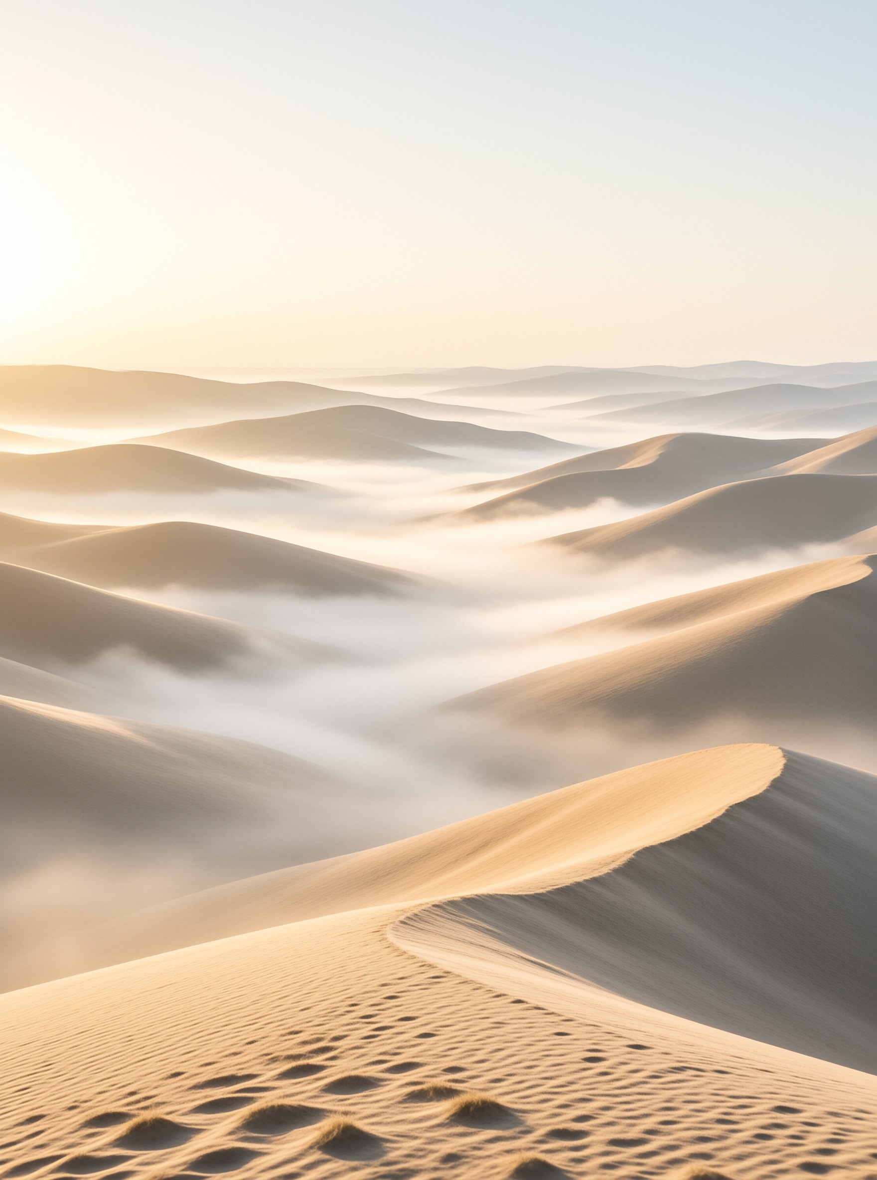 Misty Desert Dunes at Dawn