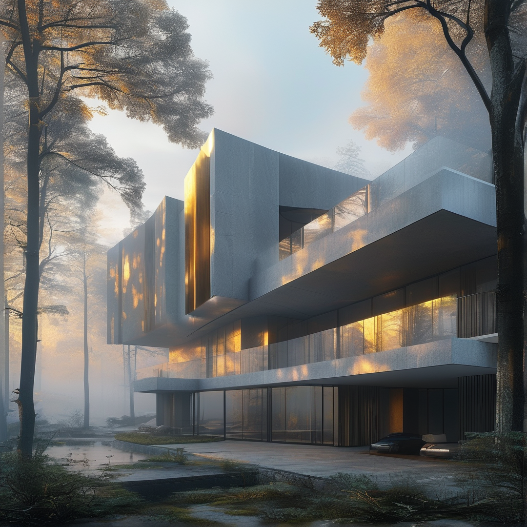 Modern Villa in Misty Forest