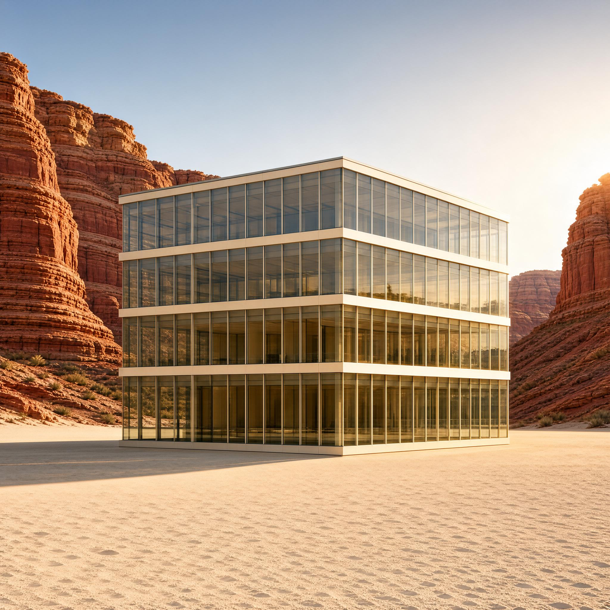 Modern Glass Building in Desert