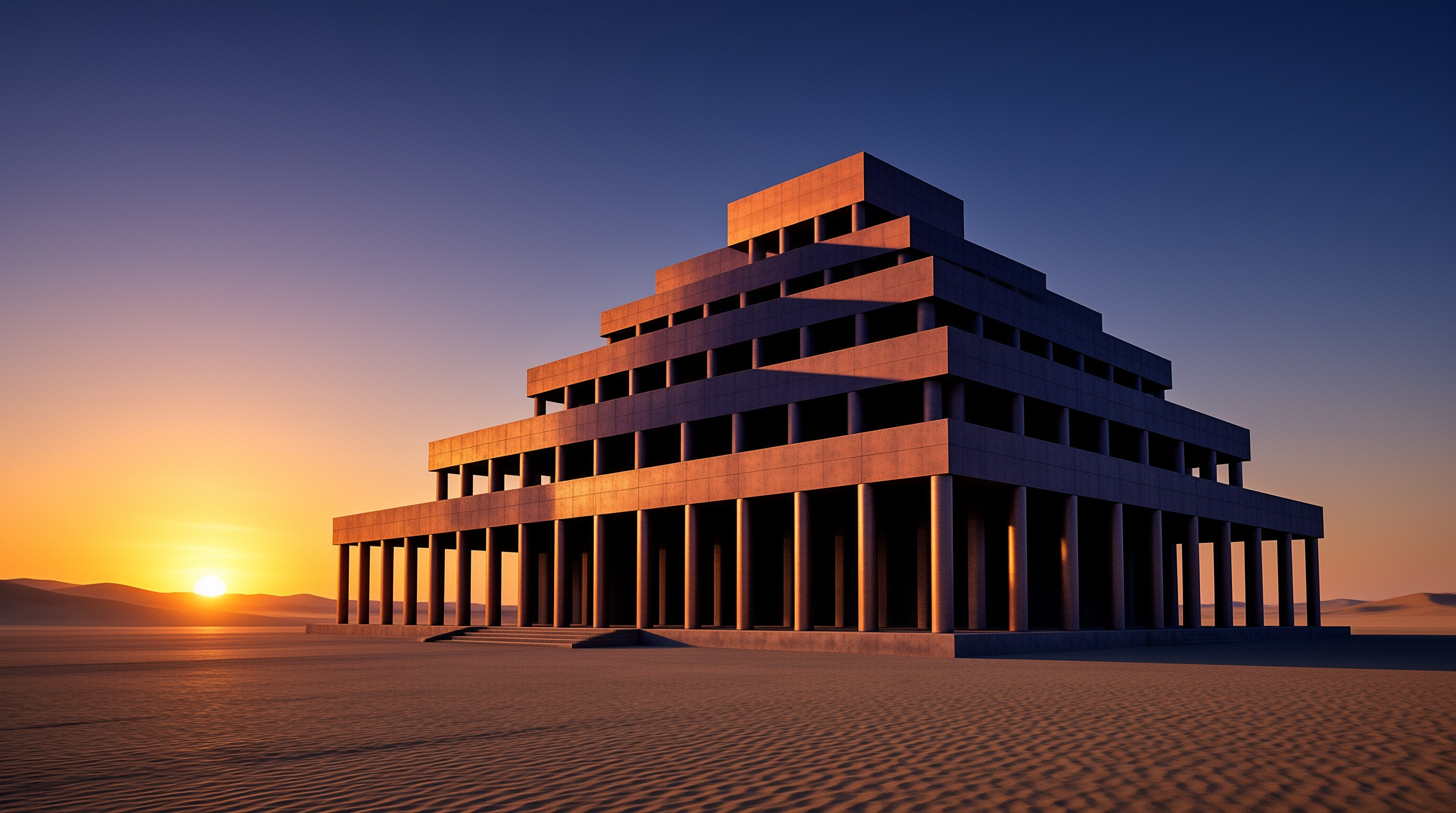 Stepped Building at Sunset