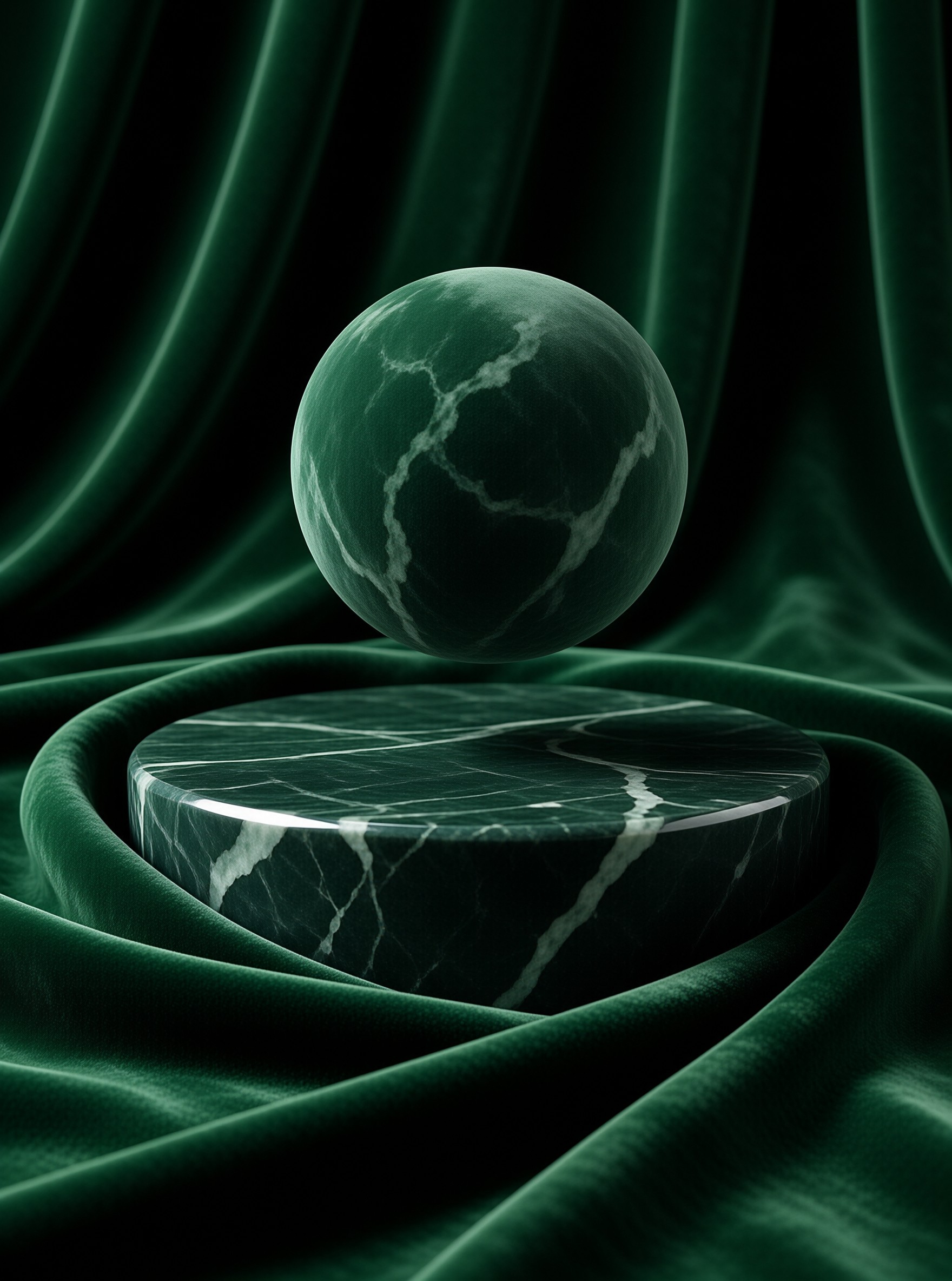 Floating Green Marble Sphere