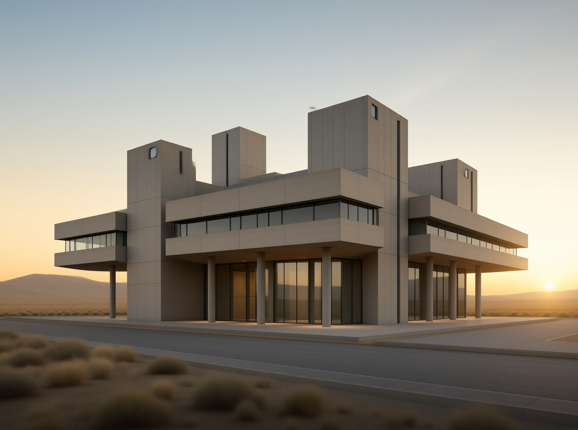 Modular Desert Pavilion at Sunset