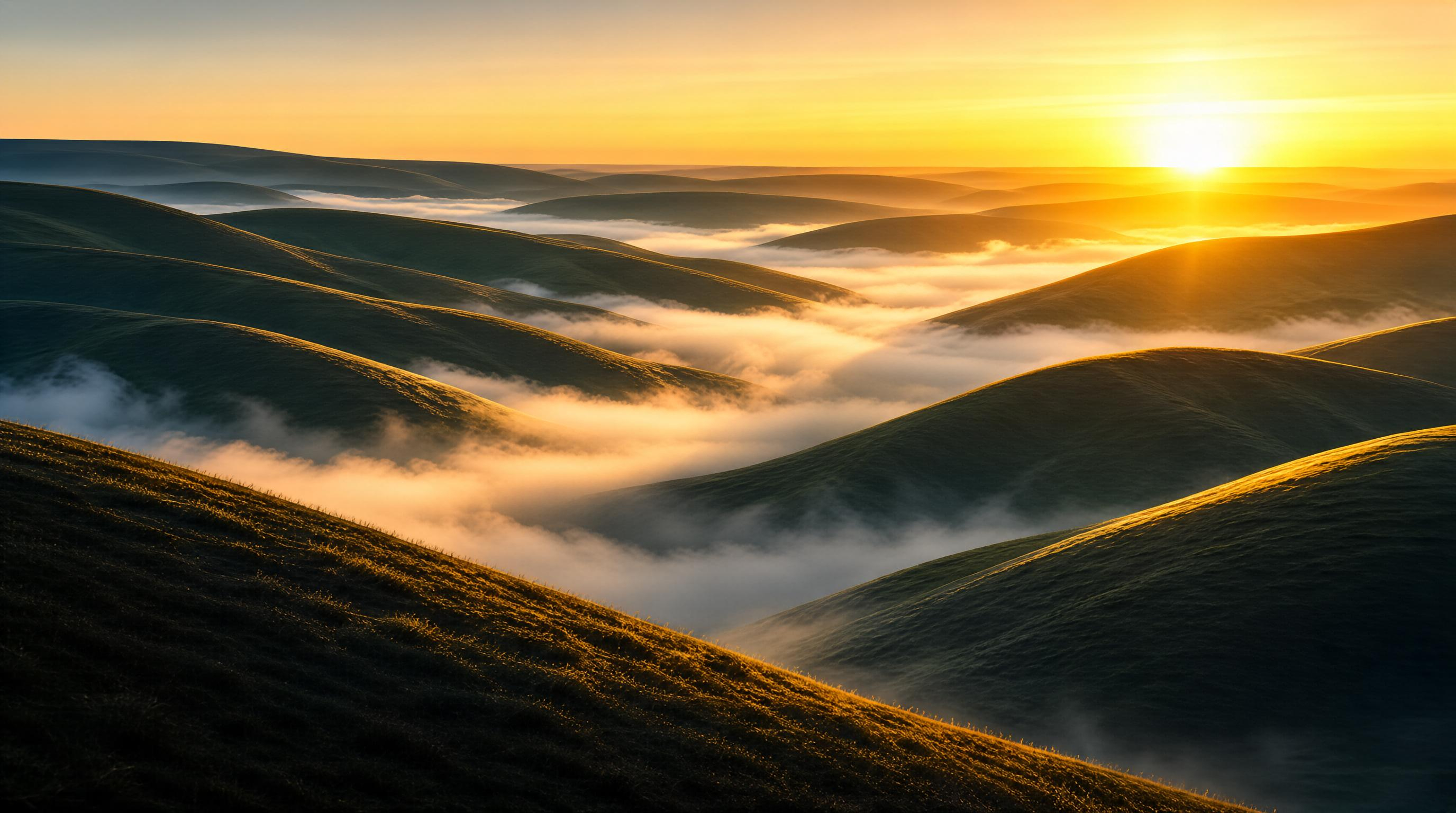 Sunrise Over Misty Hills