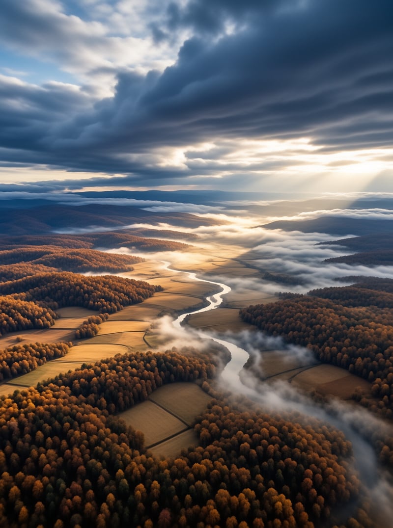 Sunlit Misty Valley Landscape