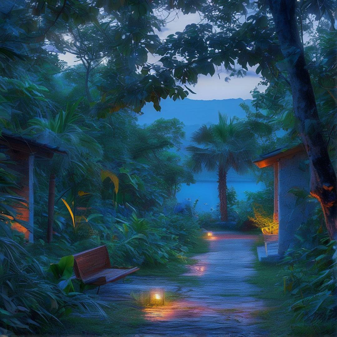Tropical Garden Path at Dusk