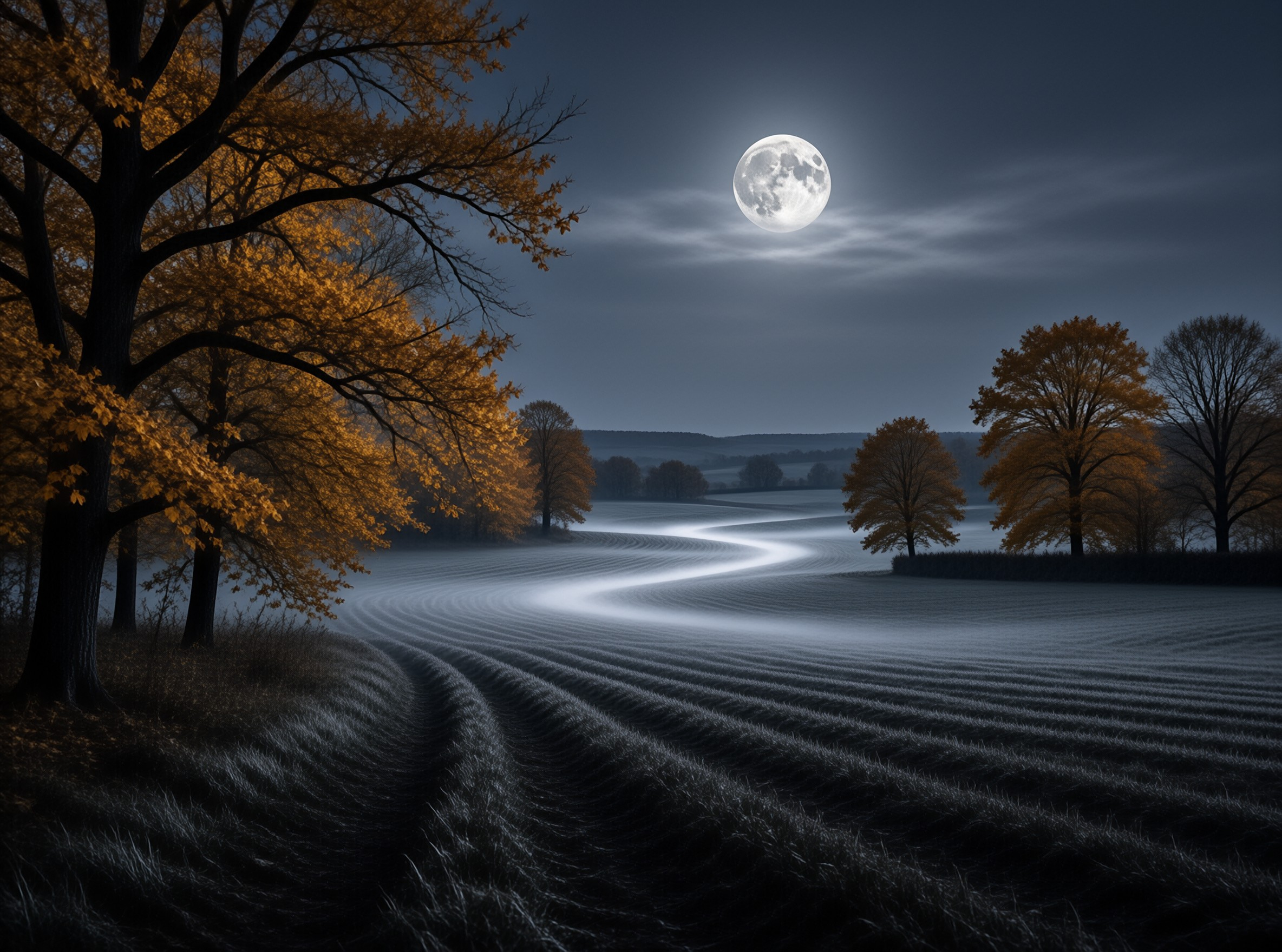 Moonlit Misty Field