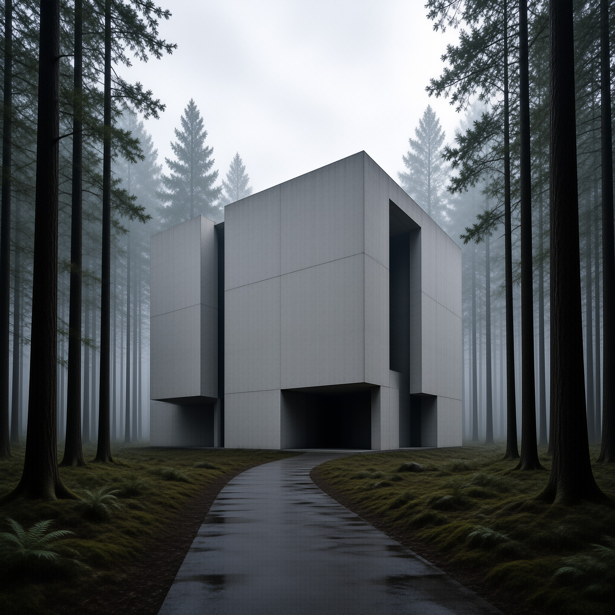 Minimalist Building in Mist