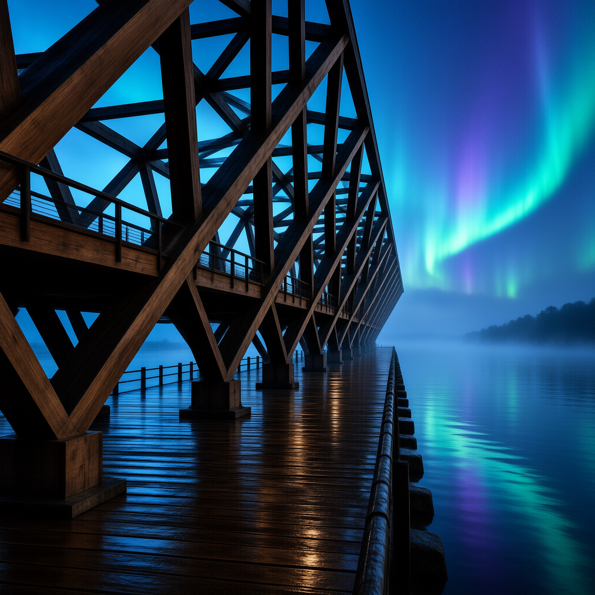 Aurora Over Wooden Bridge