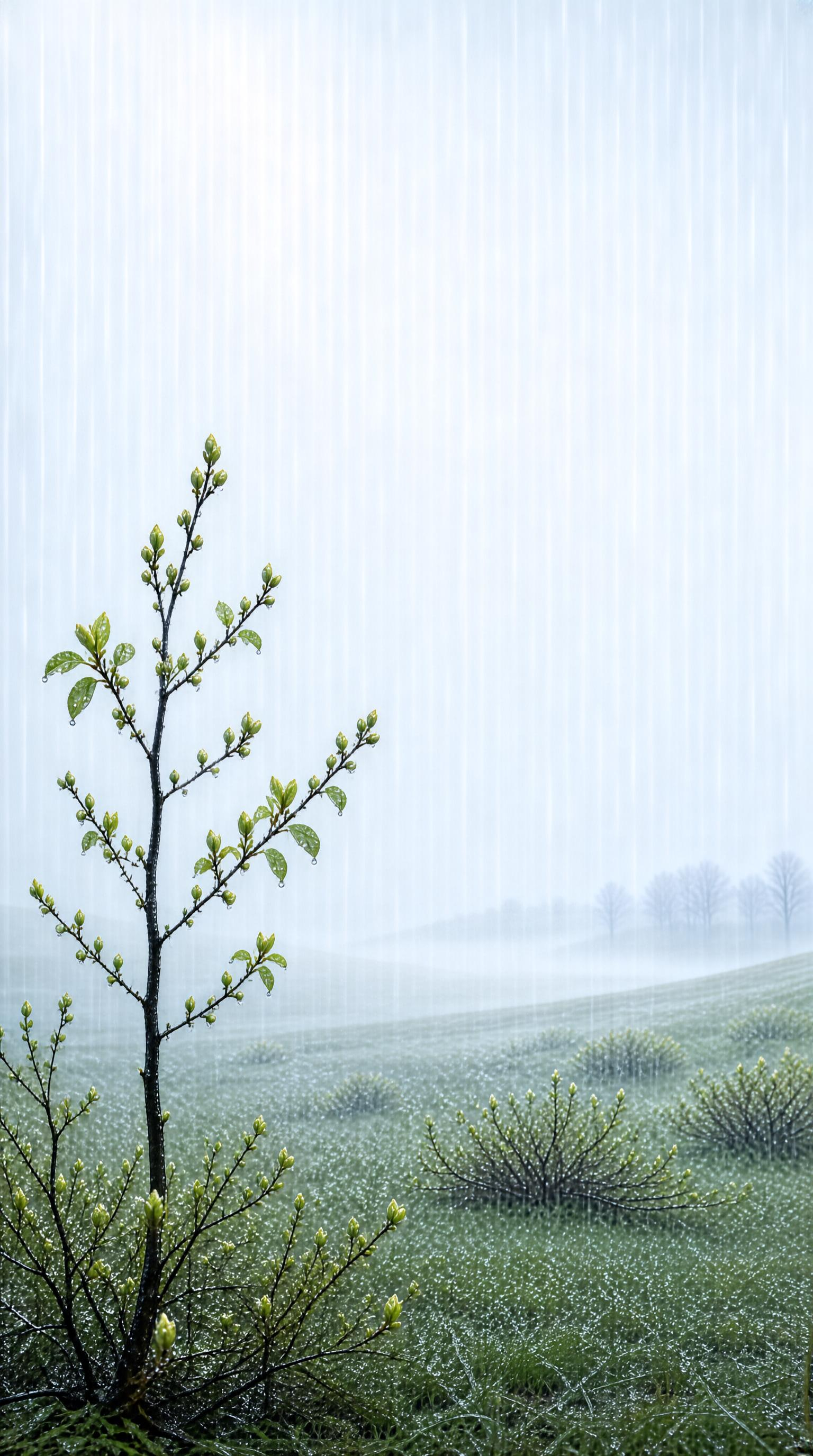 Spring Rain Over a Green Field