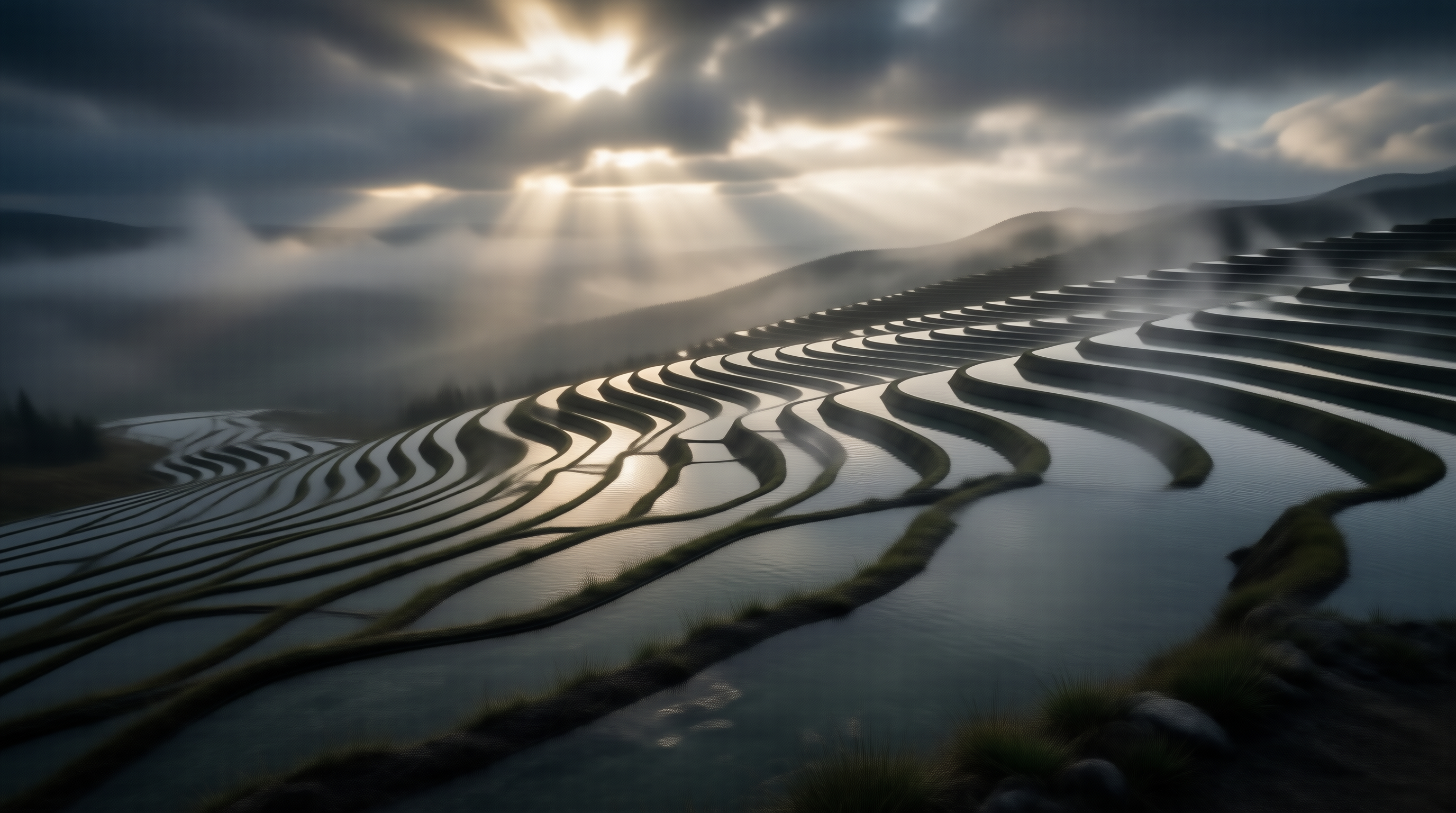 Sunlit Rice Terraces